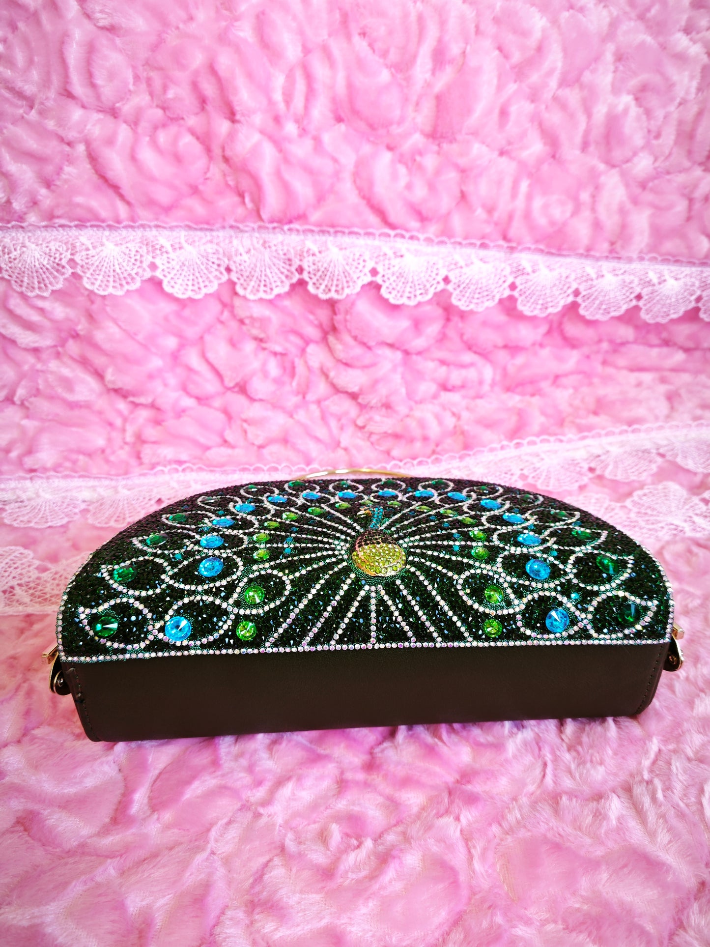 Peacock-Pattern Multi-Colored Crystal Evening Handbag