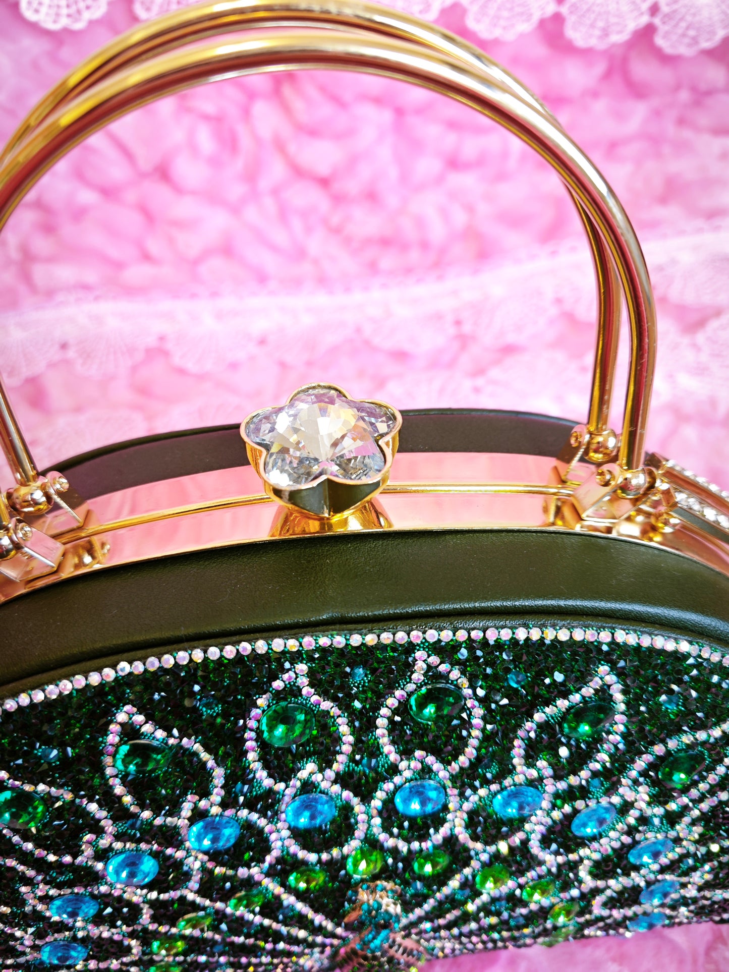 Peacock-Pattern Multi-Colored Crystal Evening Handbag