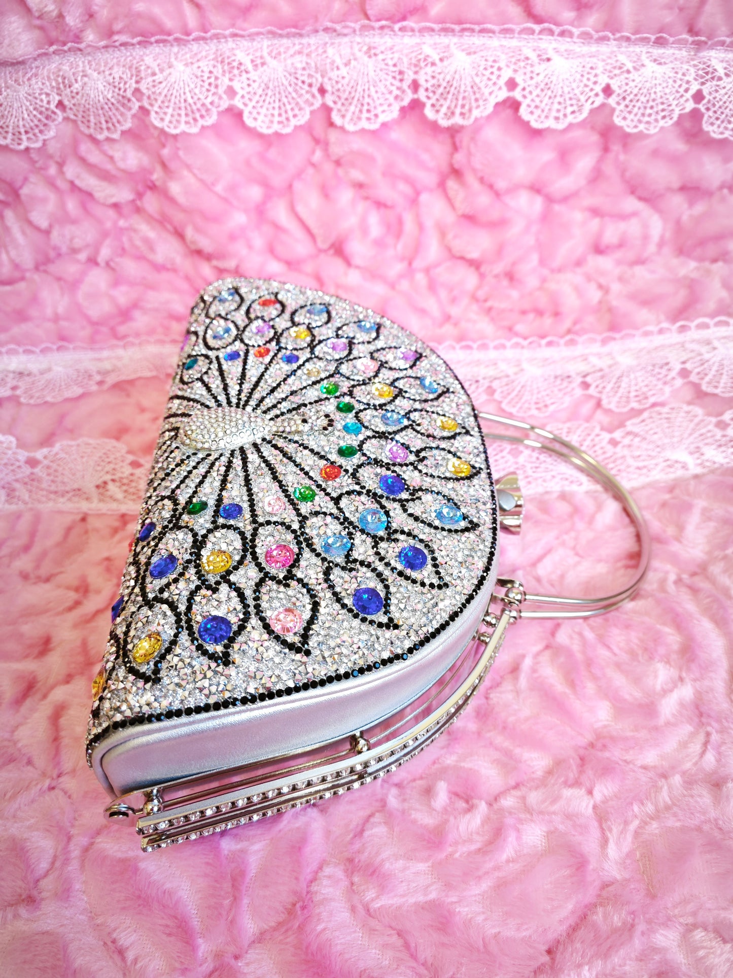 Multi-Colored Crystal Peacock-Pattern Evening Handbag