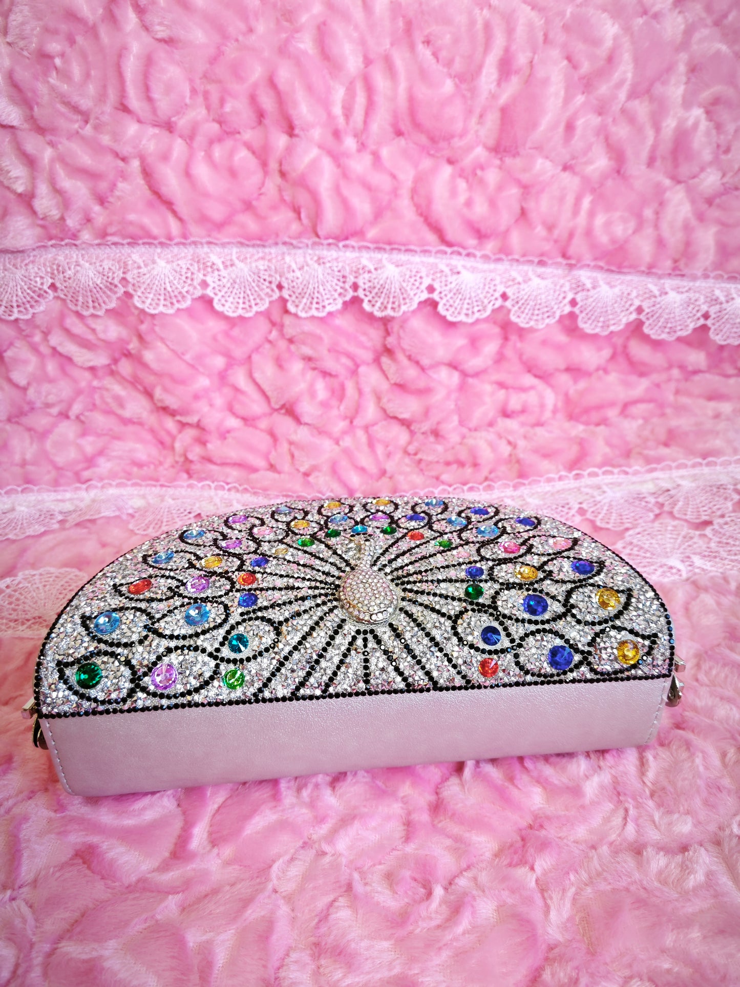 Multi-Colored Crystal Peacock-Pattern Evening Handbag