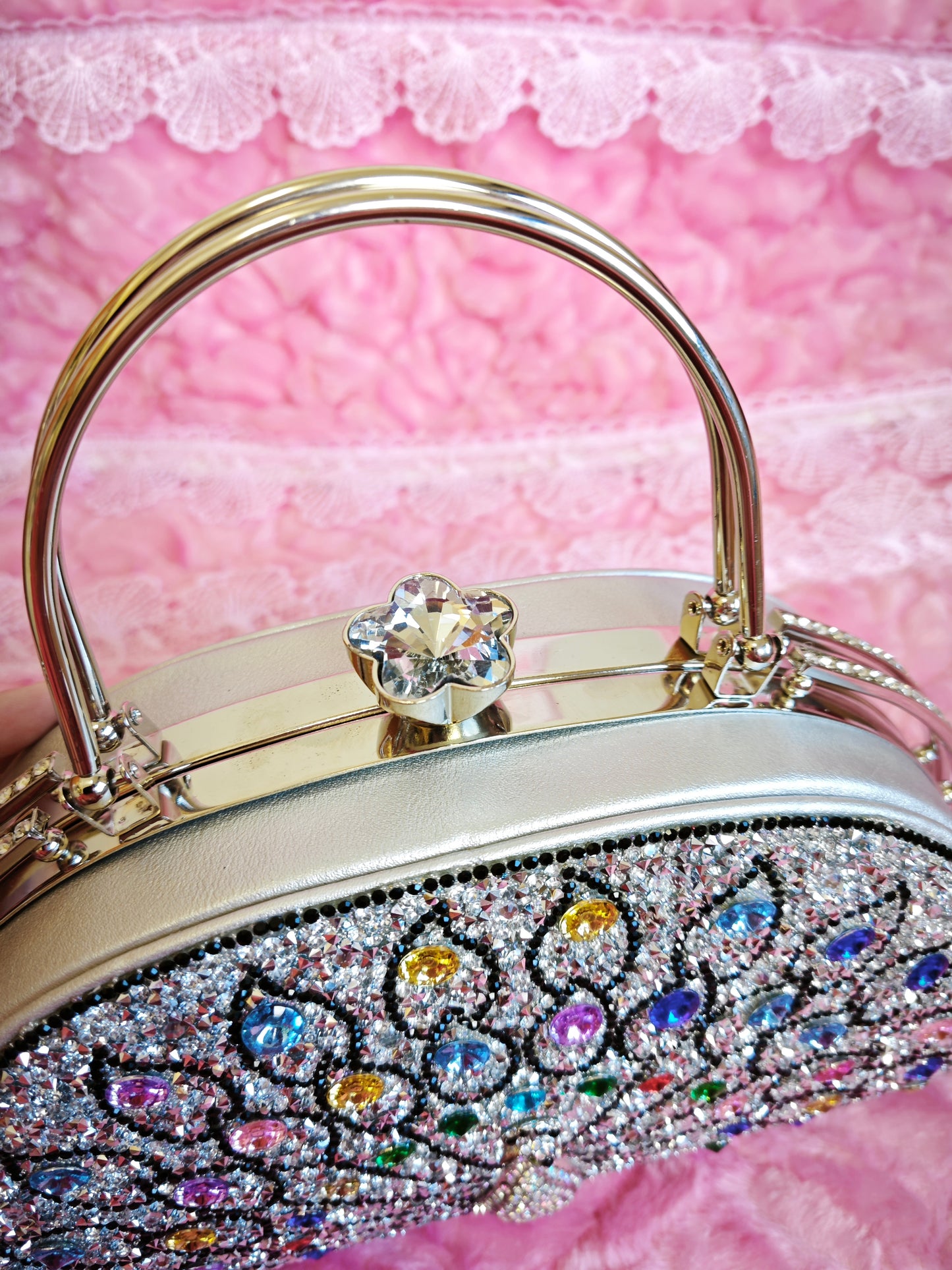 Multi-Colored Crystal Peacock-Pattern Evening Handbag