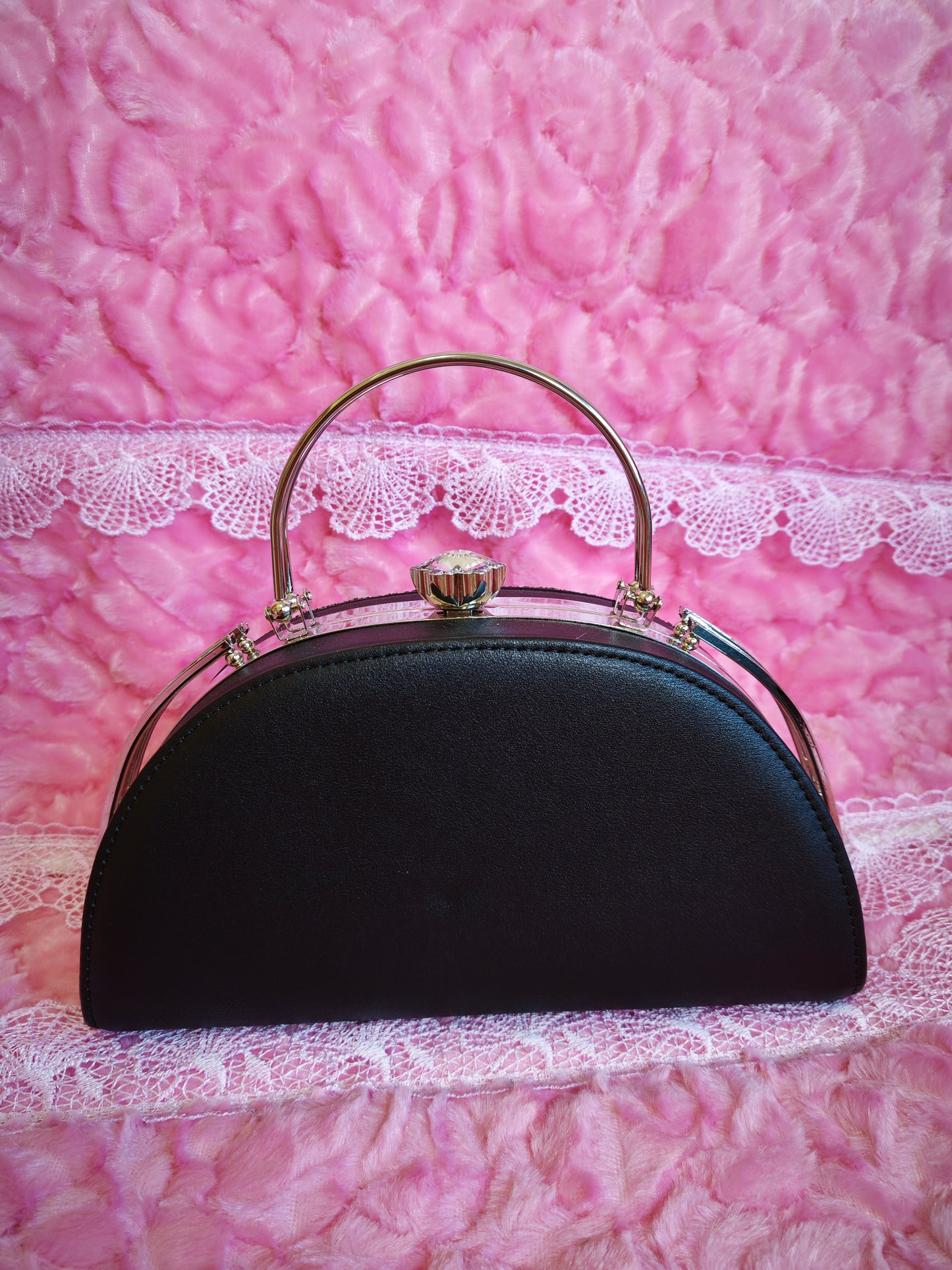 Black-Base Multi-Colored Crystal Peacock-Pattern Evening Handbag