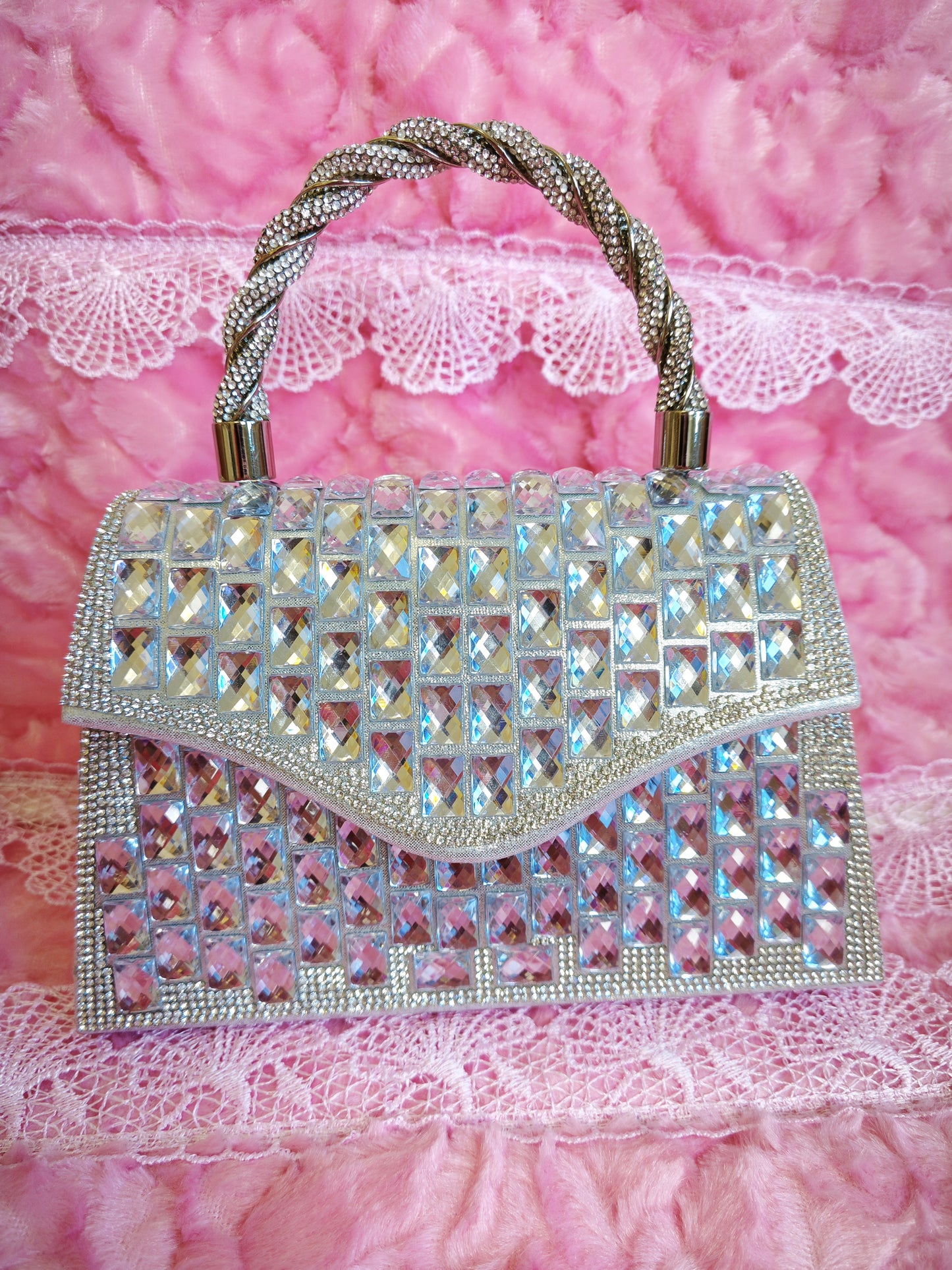 Gradient Silver Crystal Evening Handbag