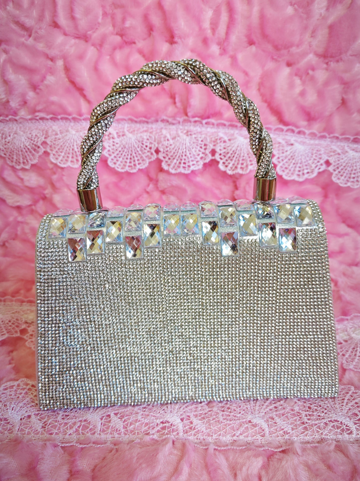 Gradient Silver Crystal Evening Handbag