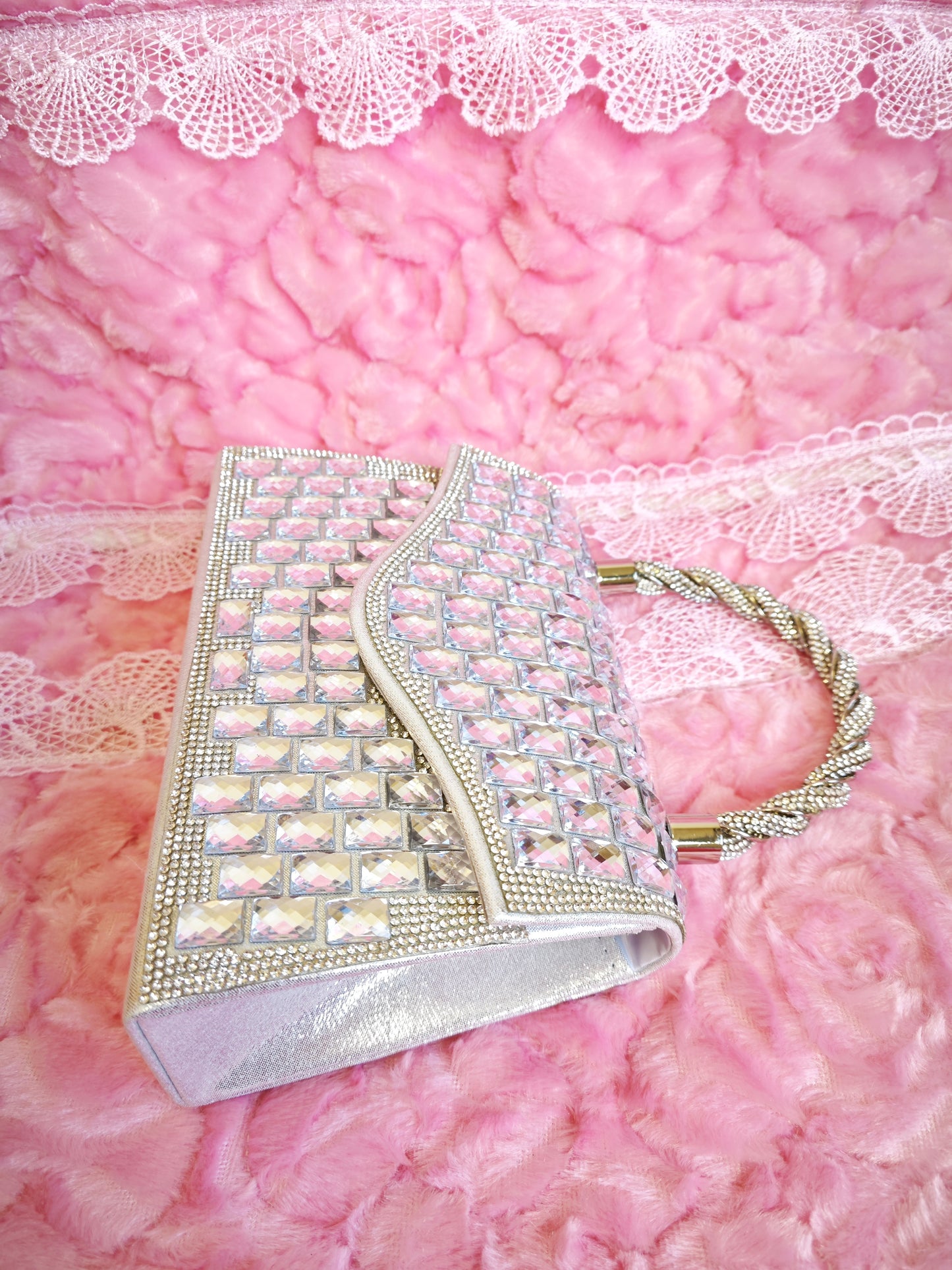 Gradient Silver Crystal Evening Handbag