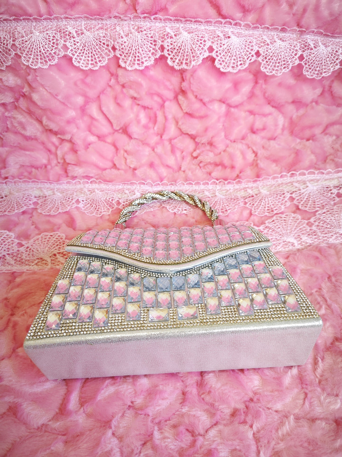 Gradient Silver Crystal Evening Handbag
