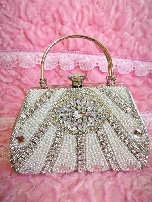 Pearl & Silver Crystal Evening Handbag