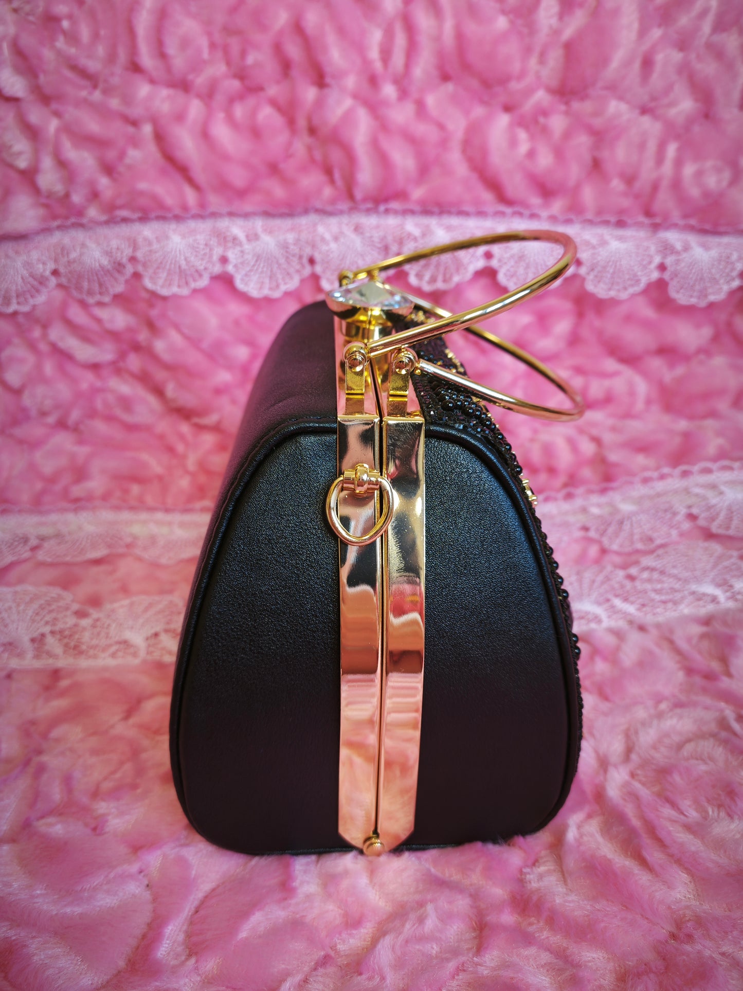 Black & Gold Crystal-Embellished Evening Handbag