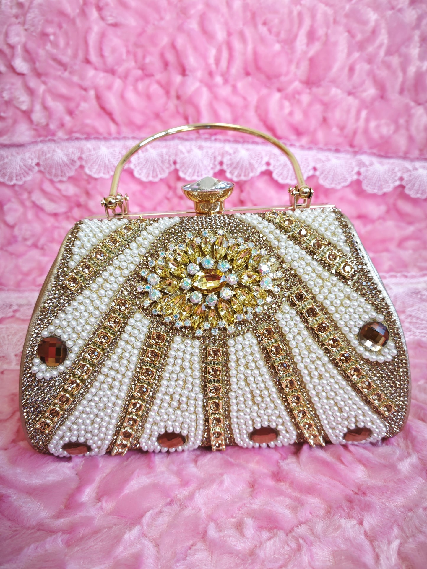 Pearl & Gold Crystal Evening Handbag