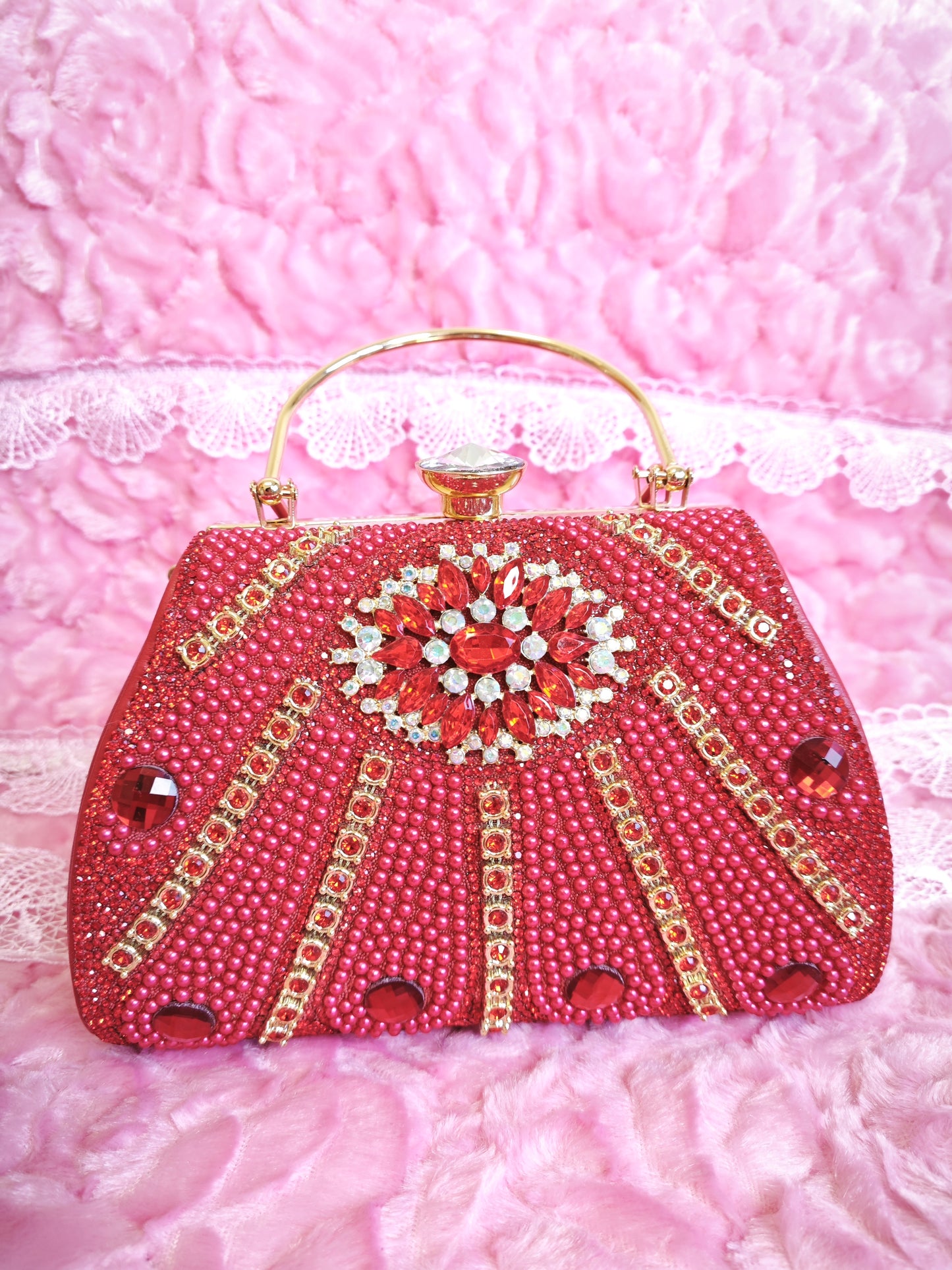 Red Pearl & Red Crystal Evening Handbag