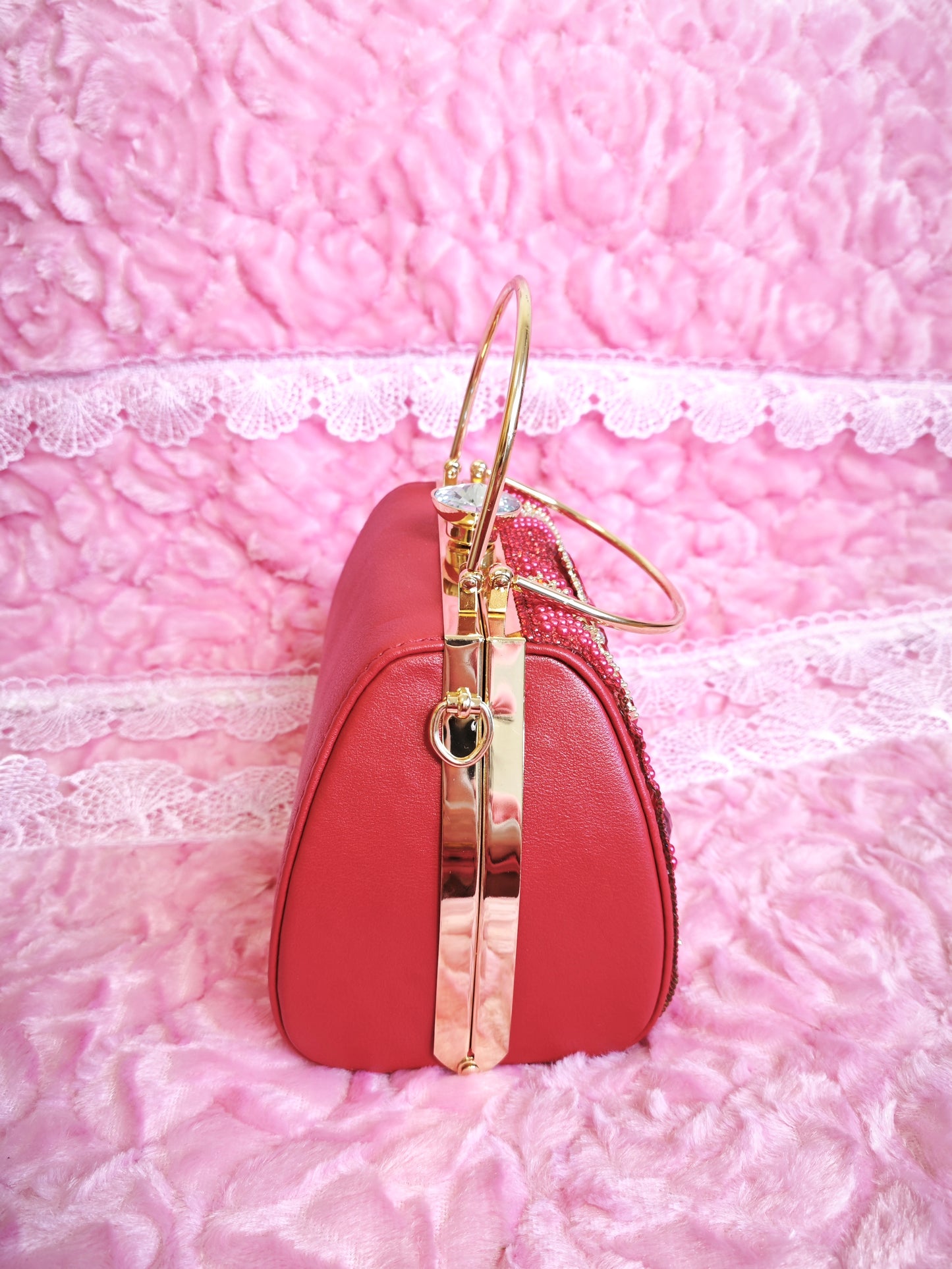 Red Pearl & Red Crystal Evening Handbag