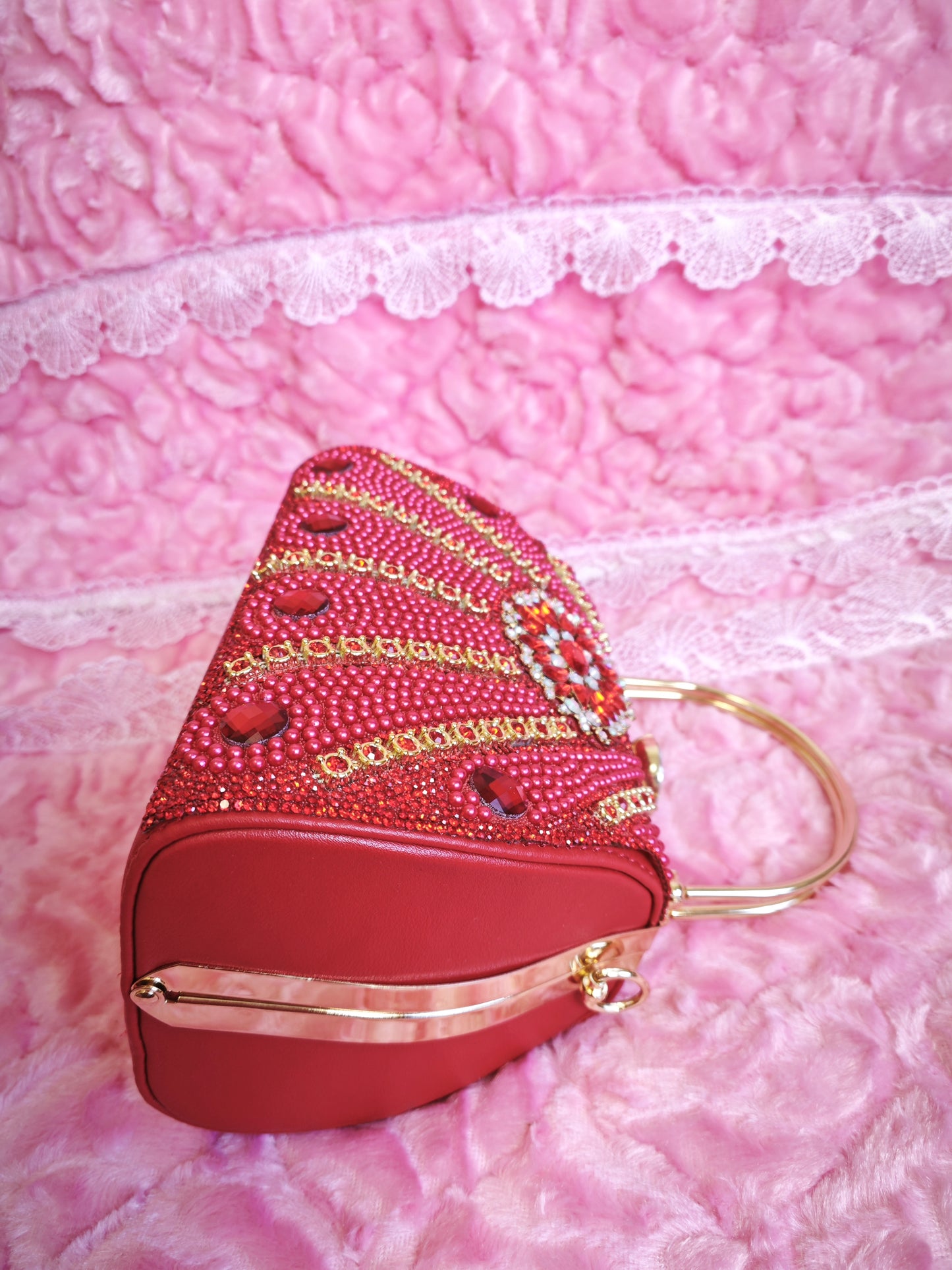 Red Pearl & Red Crystal Evening Handbag