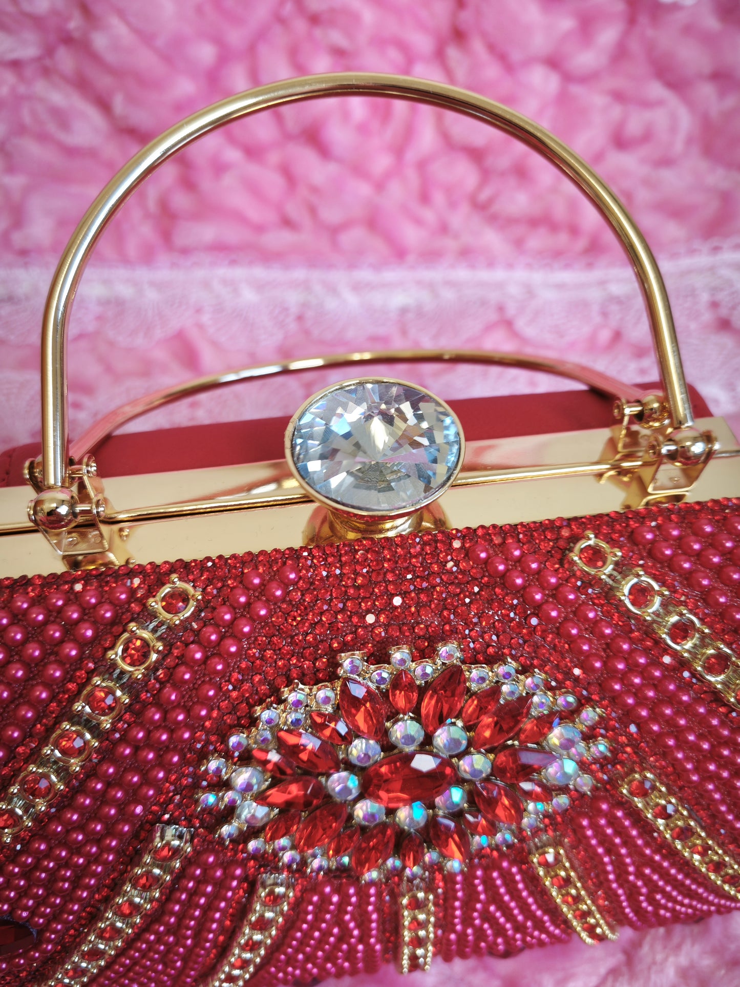 Red Pearl & Red Crystal Evening Handbag