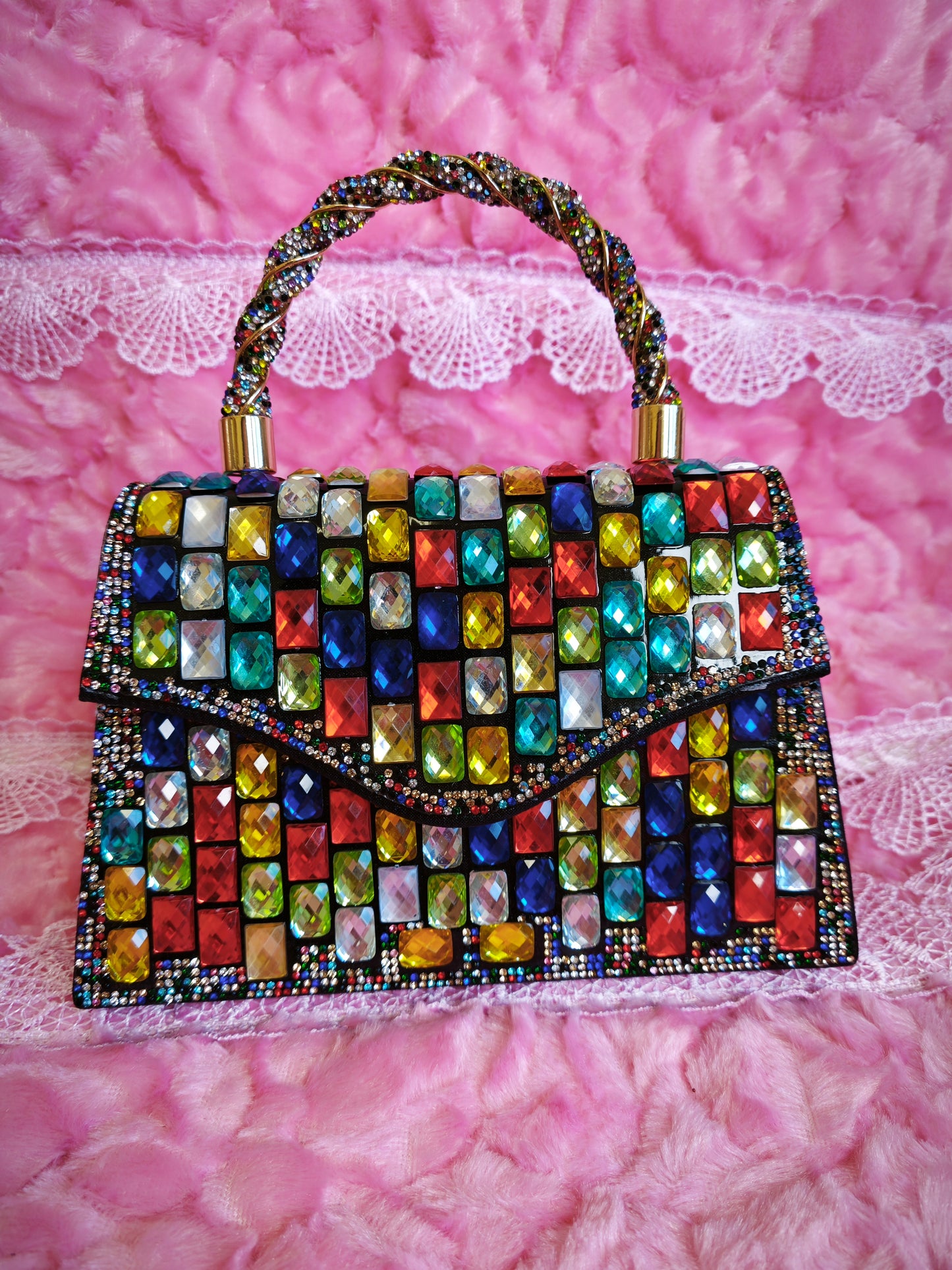 Multi-Colored Crystal Mosaic Evening Handbag