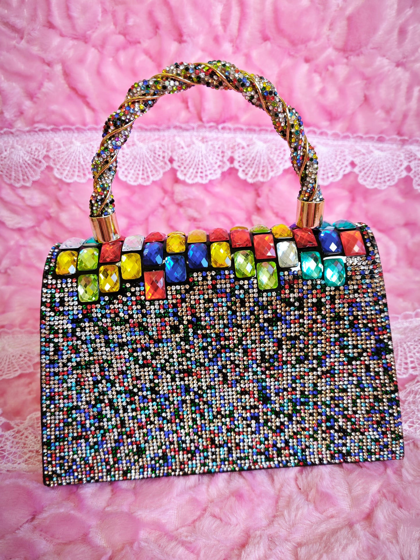 Multi-Colored Crystal Mosaic Evening Handbag