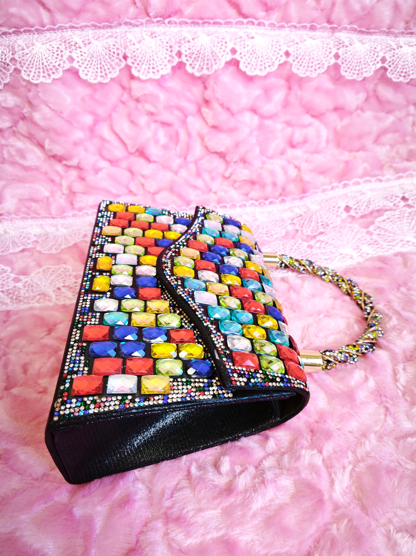 Multi-Colored Crystal Mosaic Evening Handbag
