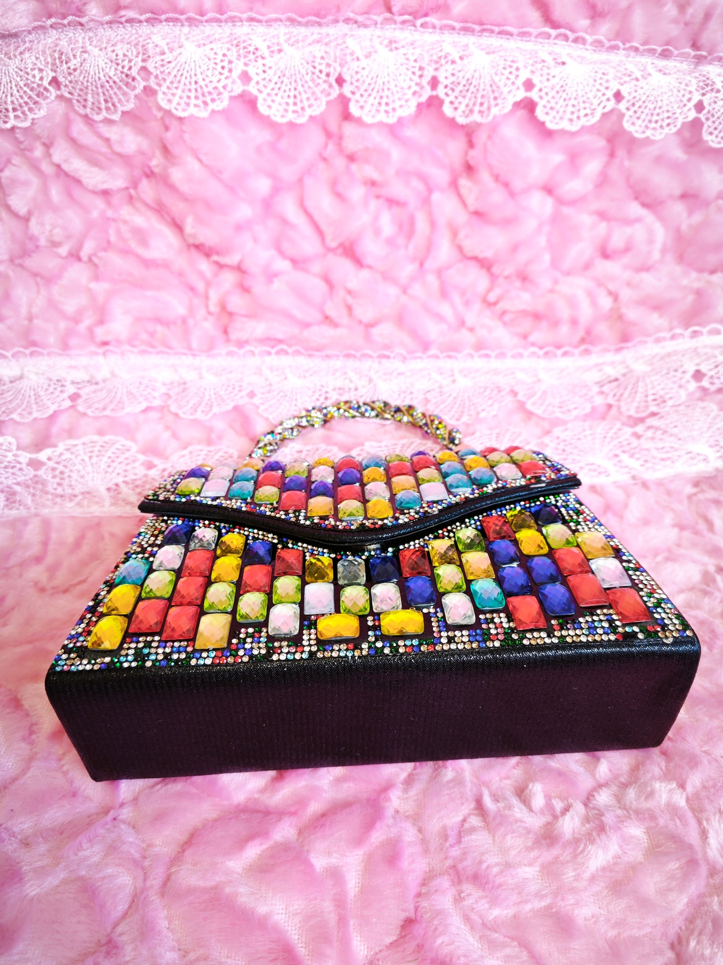 Multi-Colored Crystal Mosaic Evening Handbag