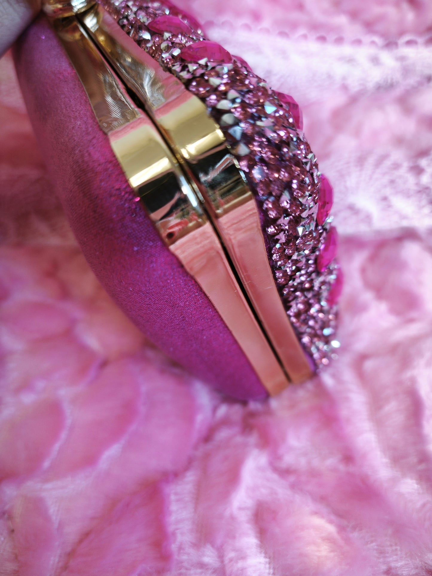 Pink Crystal & Pearl-Clasp Evening Clutch