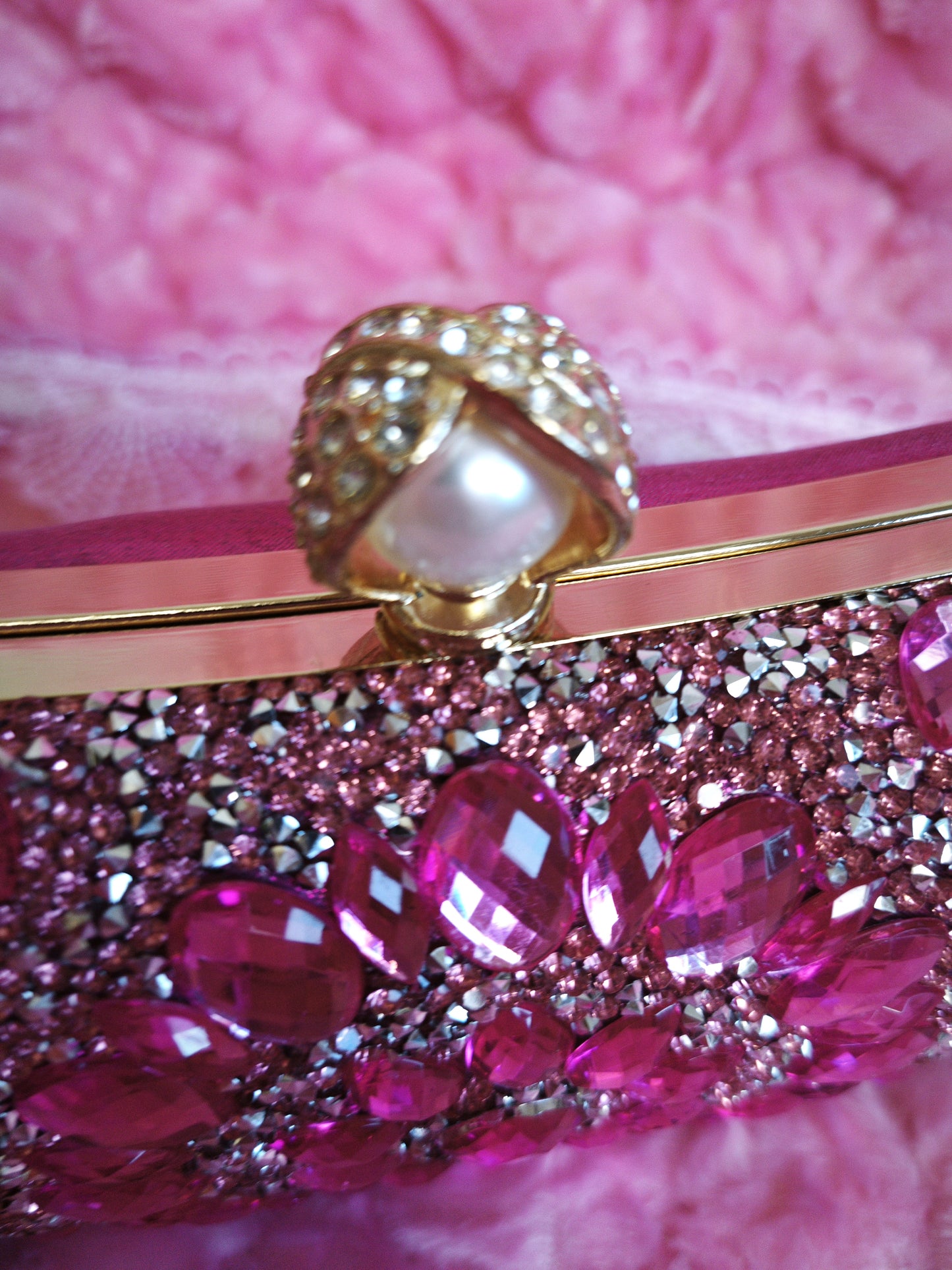 Pink Crystal & Pearl-Clasp Evening Clutch
