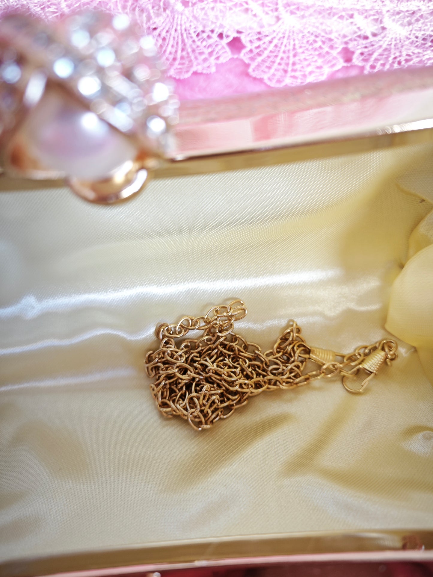 Gold-Base Multi-Colored Crystal & Pearl-Clasp Evening Clutch