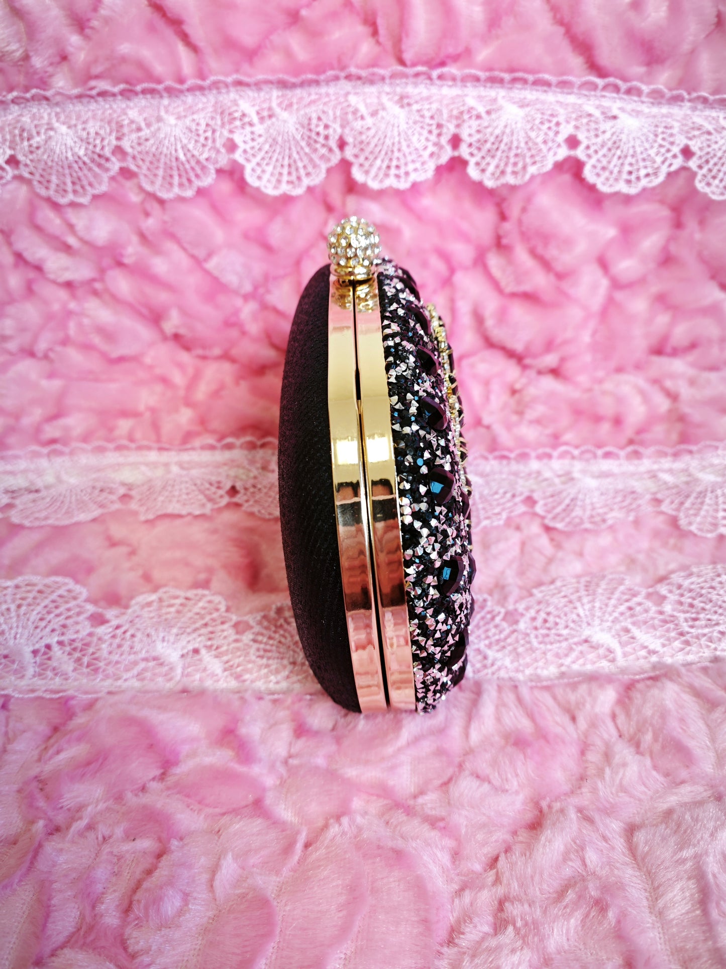 Black & Gold Crystal Floral Evening Clutch