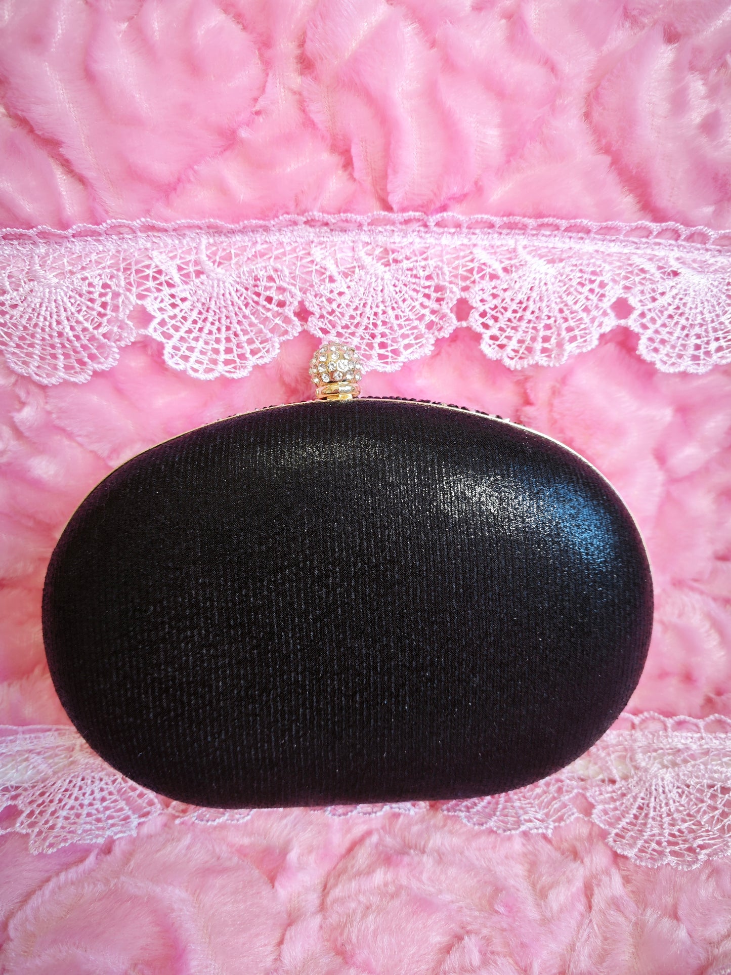 Black & Gold Crystal Floral Evening Clutch