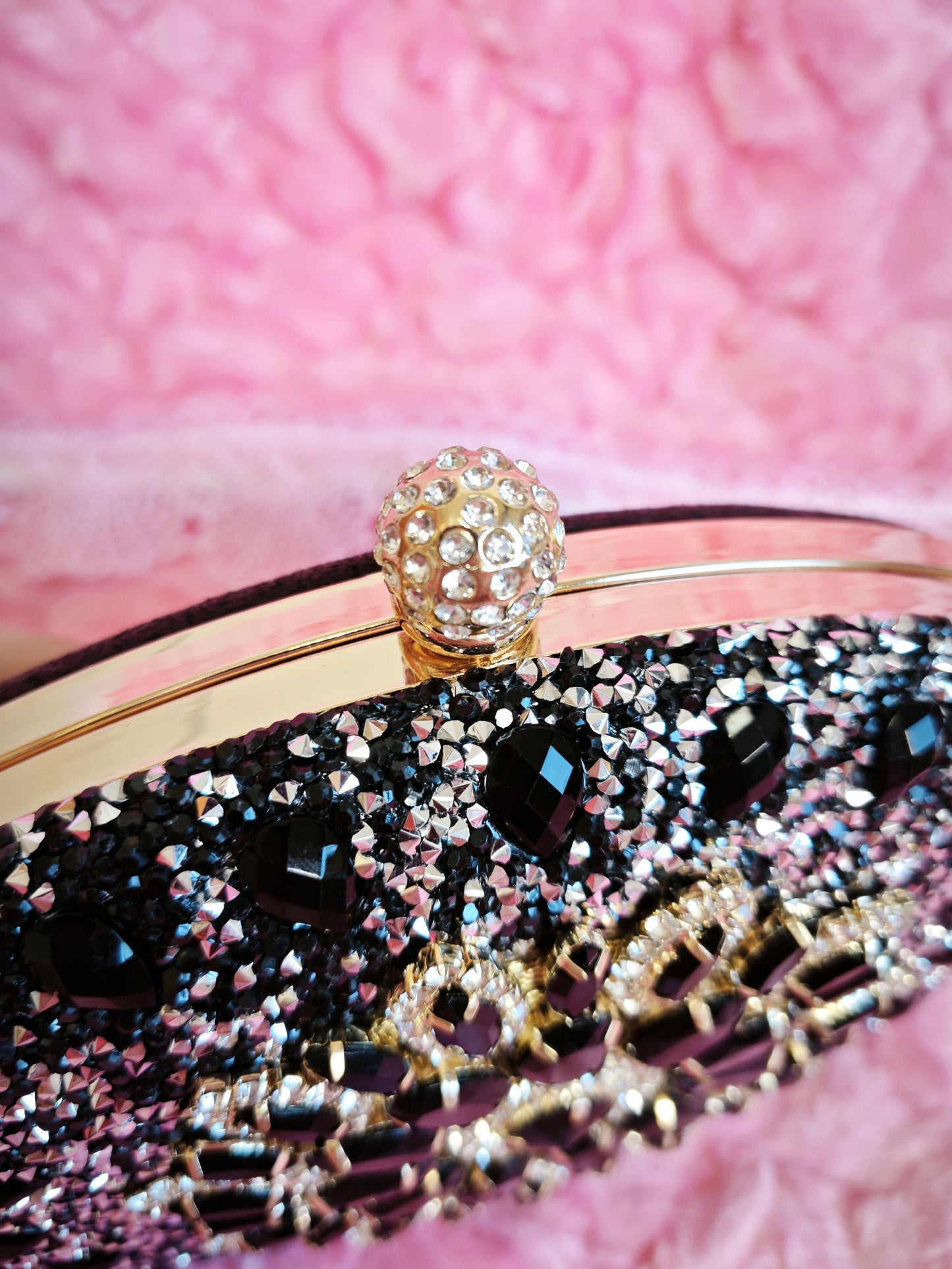 Black & Gold Crystal Floral Evening Clutch