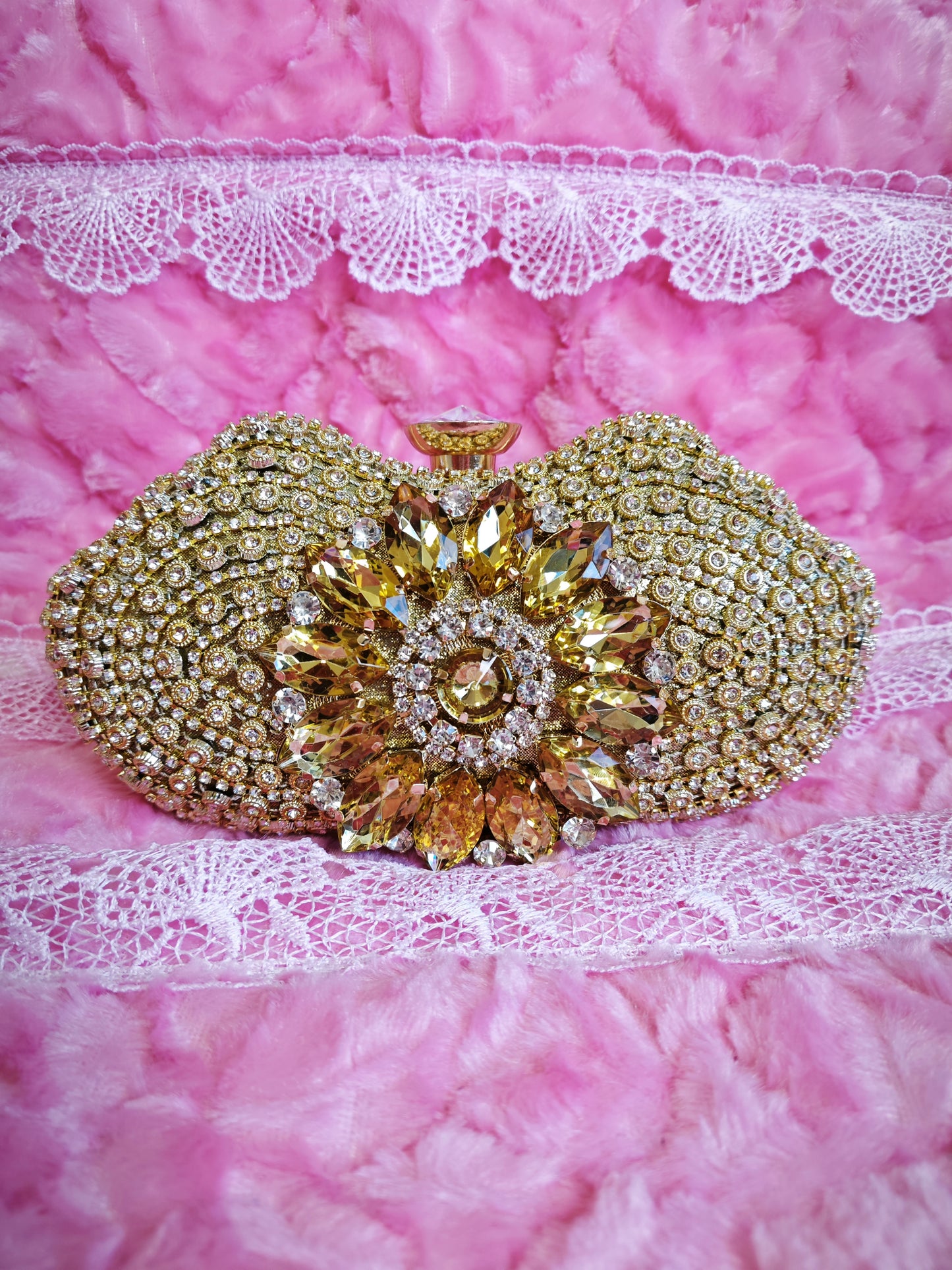 Gold Crystal Floral Heart-Shaped Evening Clutch