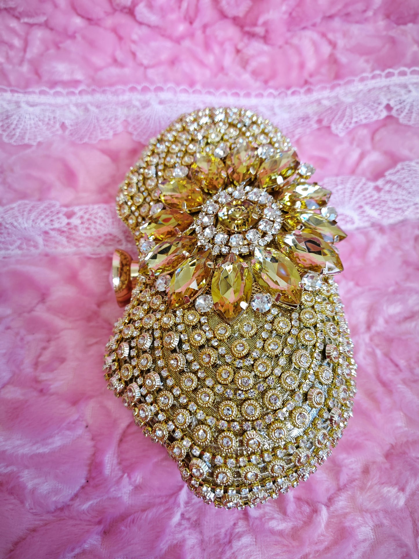 Gold Crystal Floral Heart-Shaped Evening Clutch