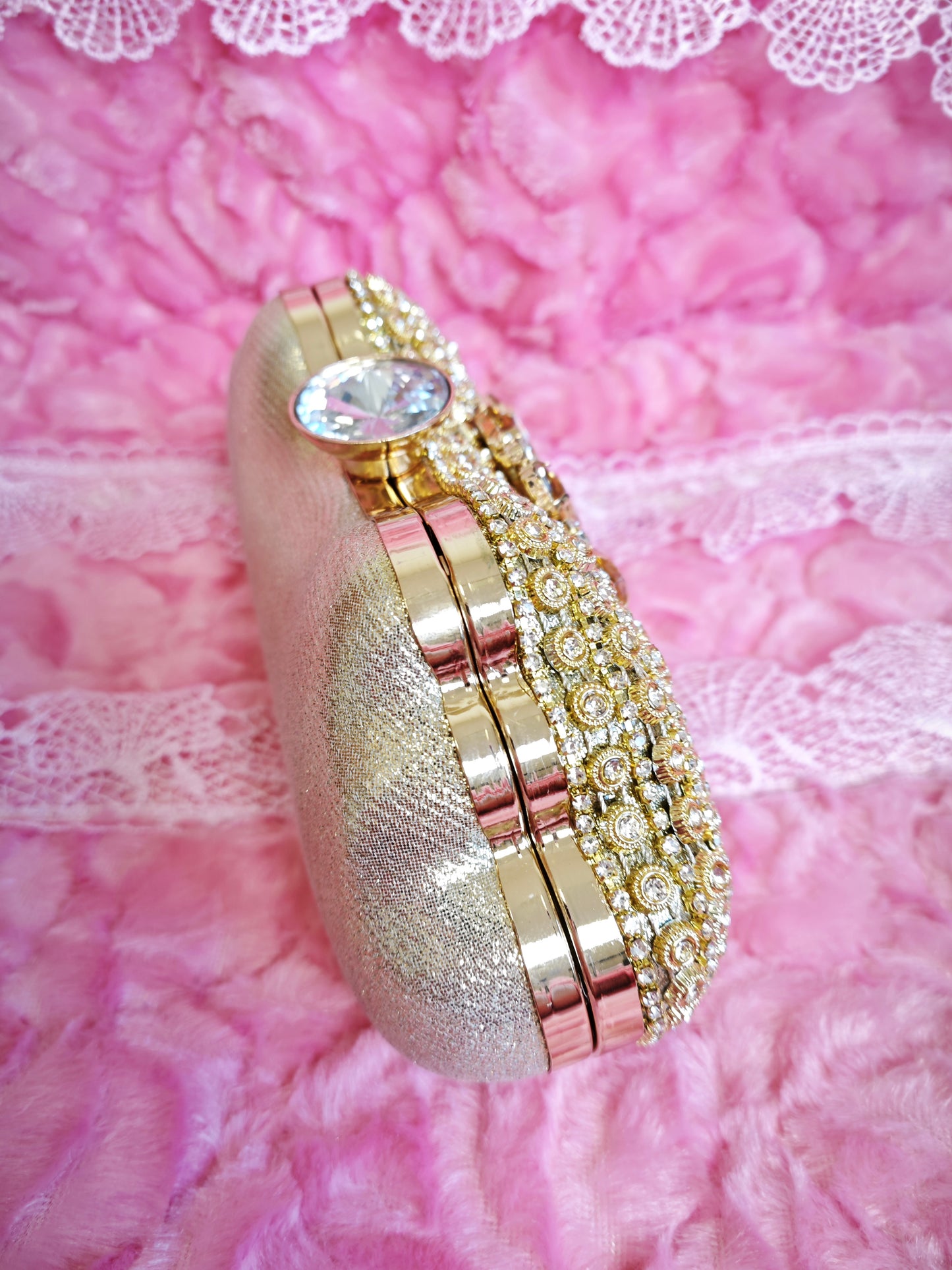 Gold Crystal Floral Heart-Shaped Evening Clutch