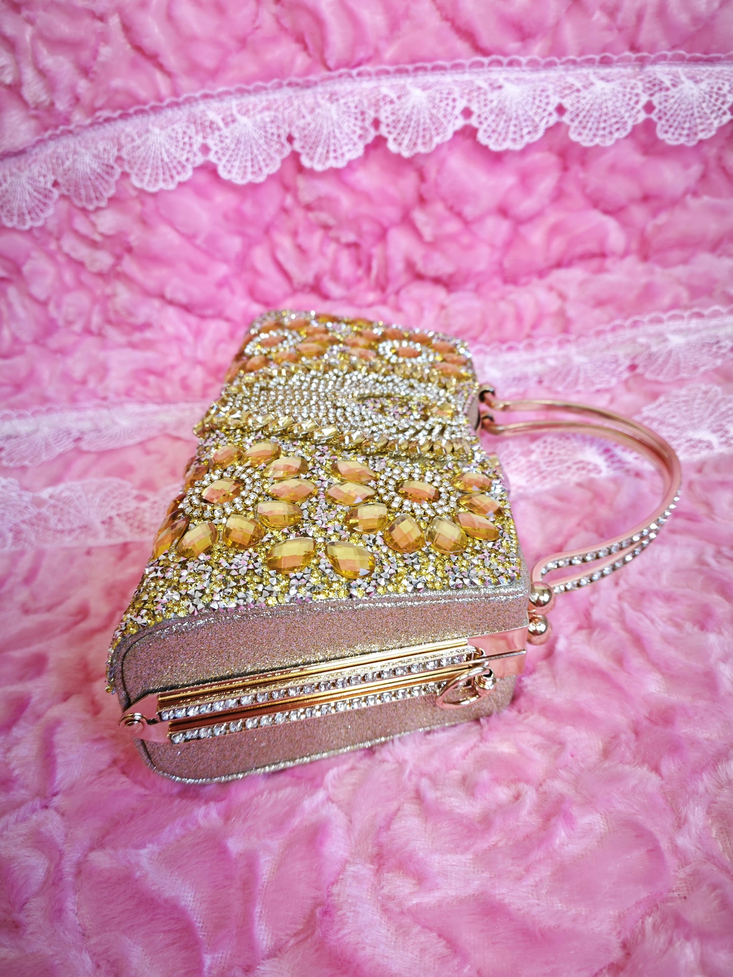 Gradient Gold Crystal Fan-Pattern Evening Handbag