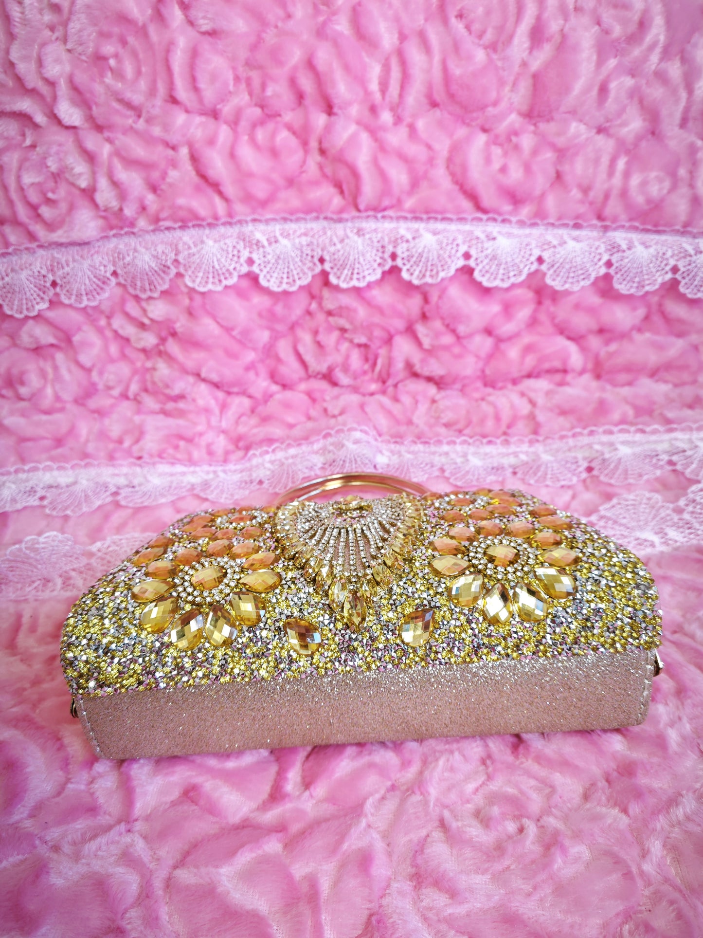 Gradient Gold Crystal Fan-Pattern Evening Handbag