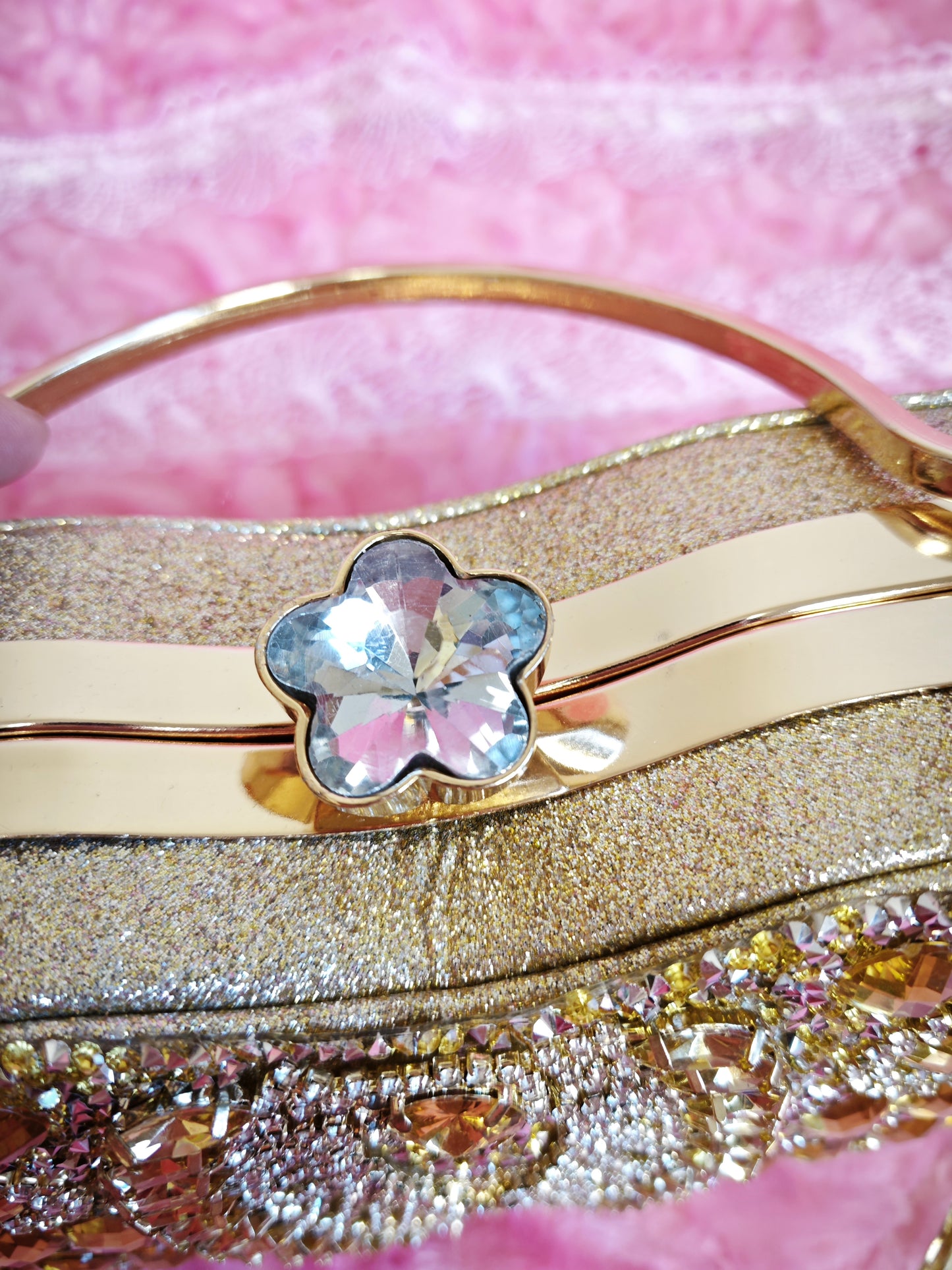 Gradient Gold Crystal Fan-Pattern Evening Handbag
