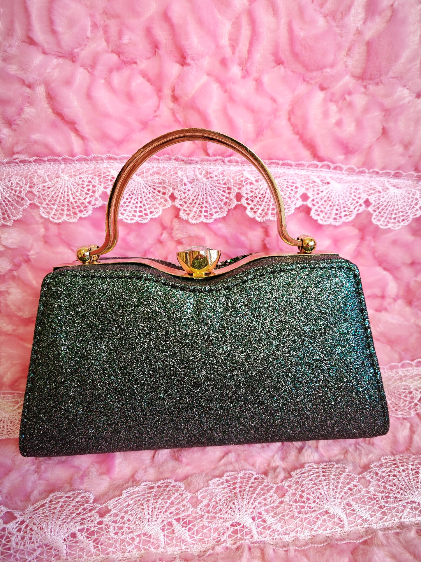 Emerald Green & Gold Crystal Fan-Pattern Evening Handbag
