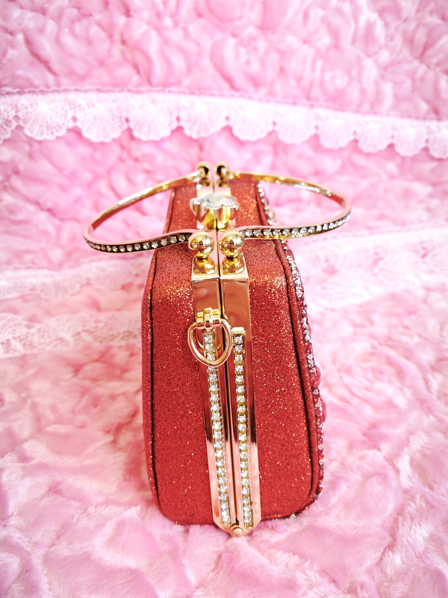Red Crystal & Gold Fan-Pattern Evening Handbag