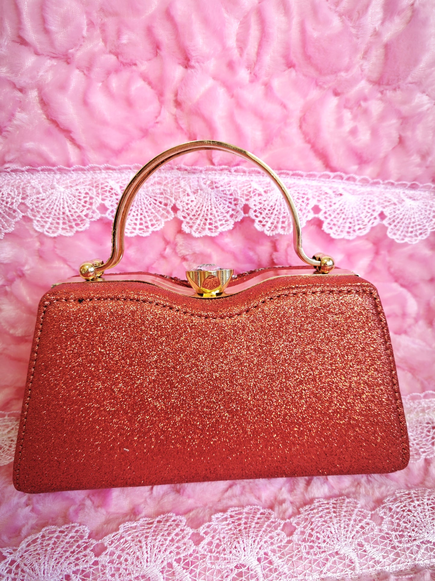 Red Crystal & Gold Fan-Pattern Evening Handbag
