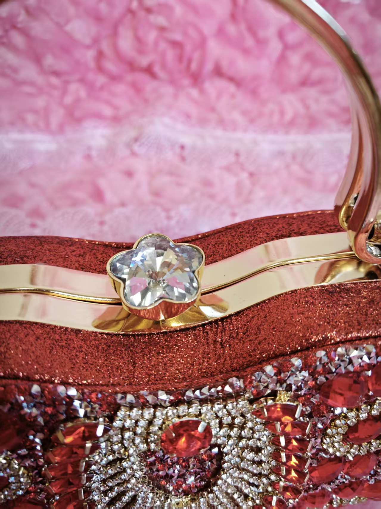 Red Crystal & Gold Fan-Pattern Evening Handbag