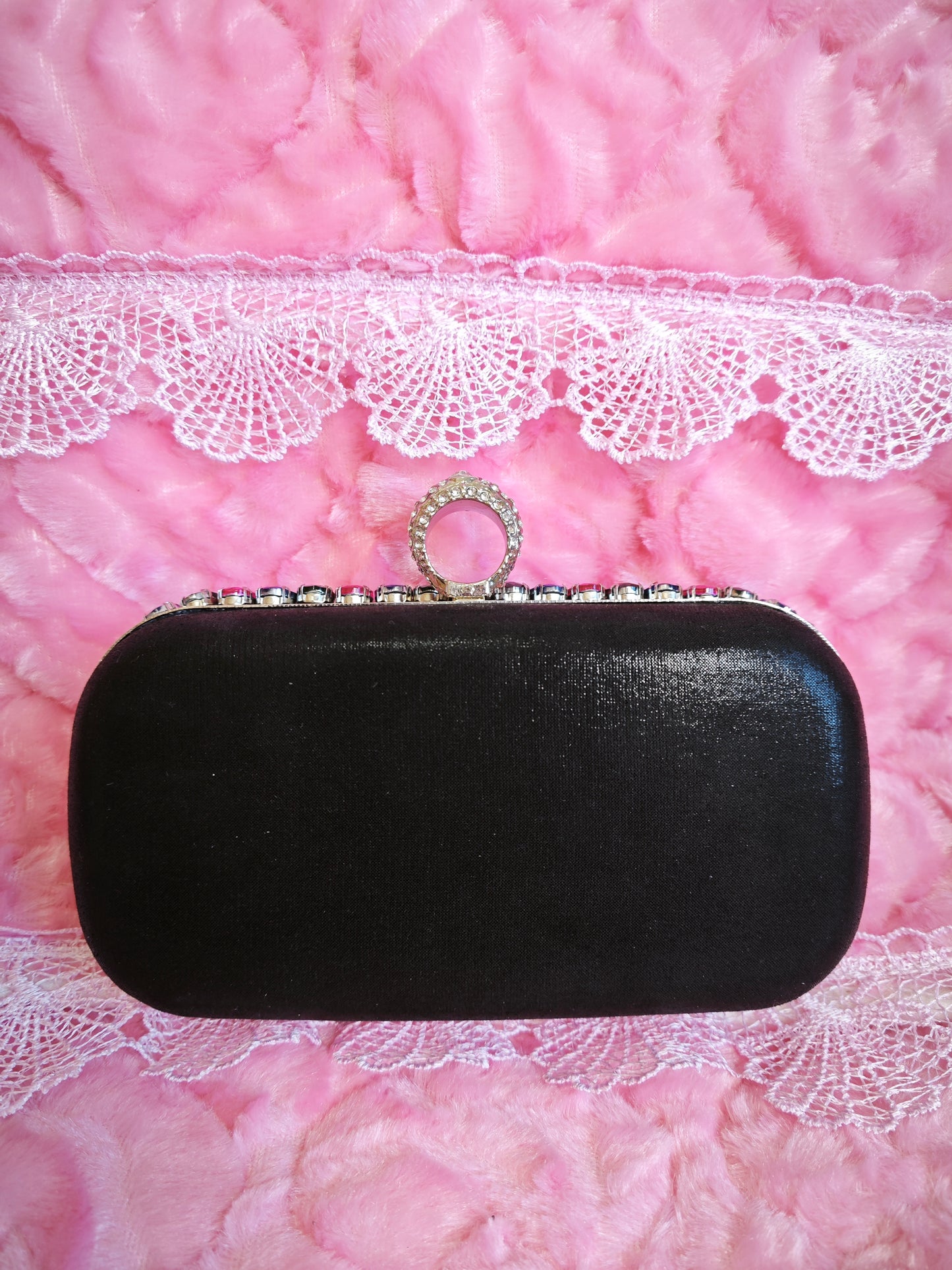 Black-Base Multi-Colored Crystal Patchwork Evening Clutch