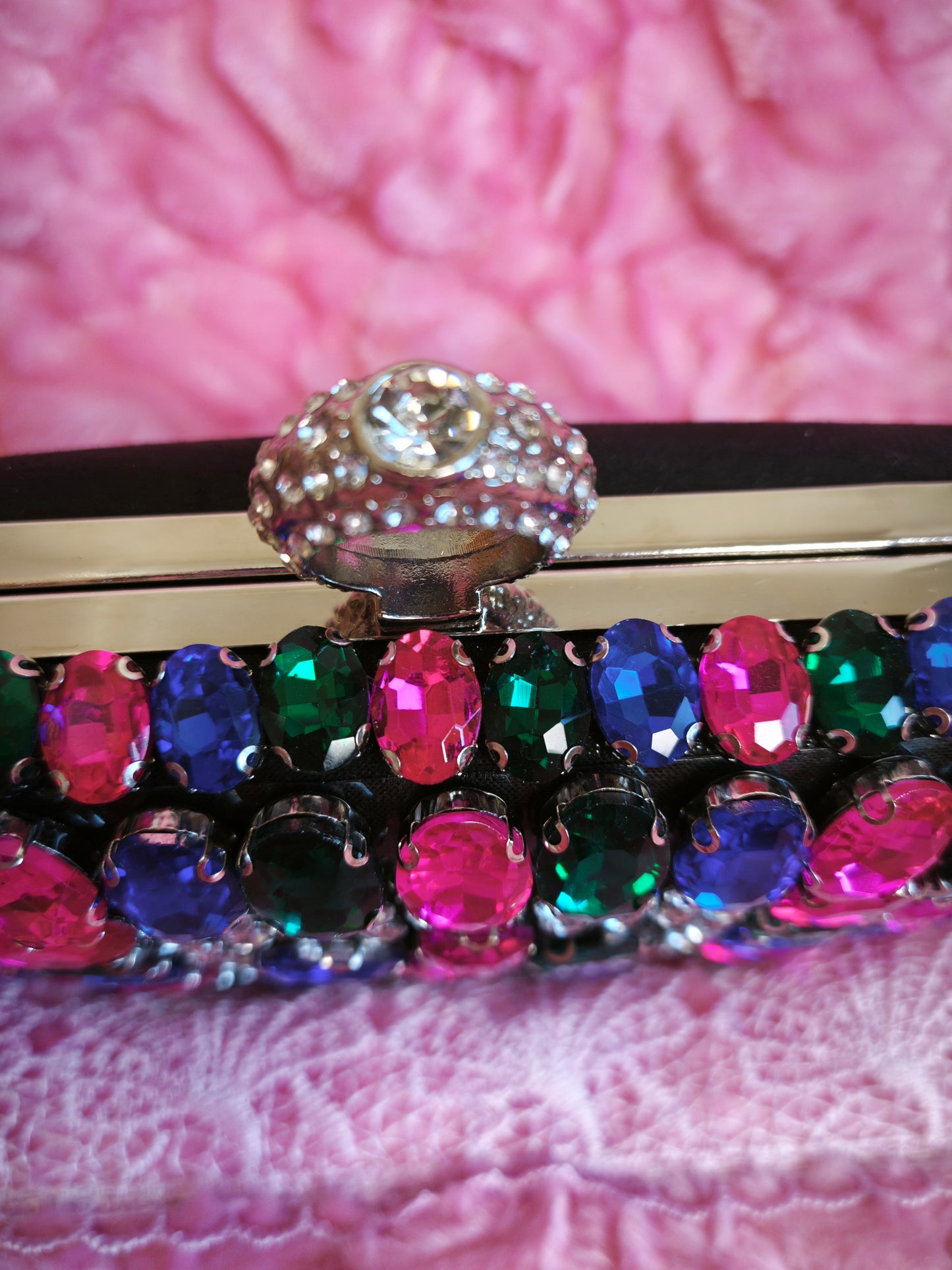 Black-Base Multi-Colored Crystal Patchwork Evening Clutch