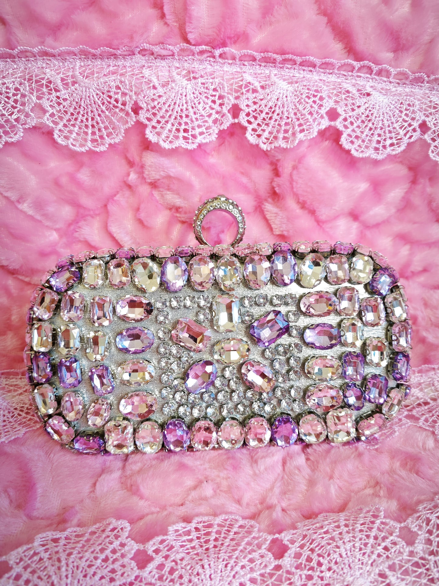 Pink-Purple & Silver Crystal Gradient Evening Clutch