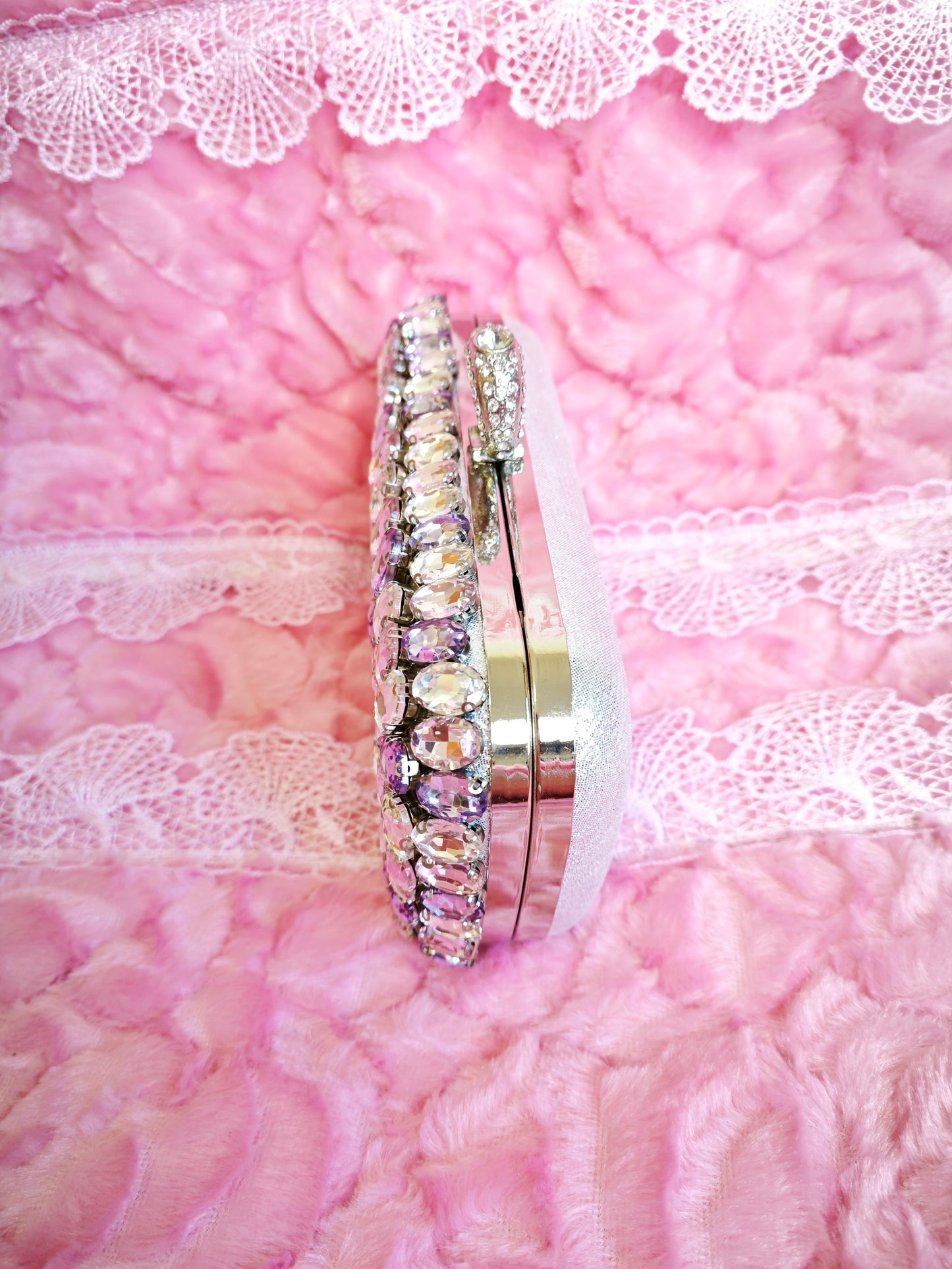 Pink-Purple & Silver Crystal Gradient Evening Clutch