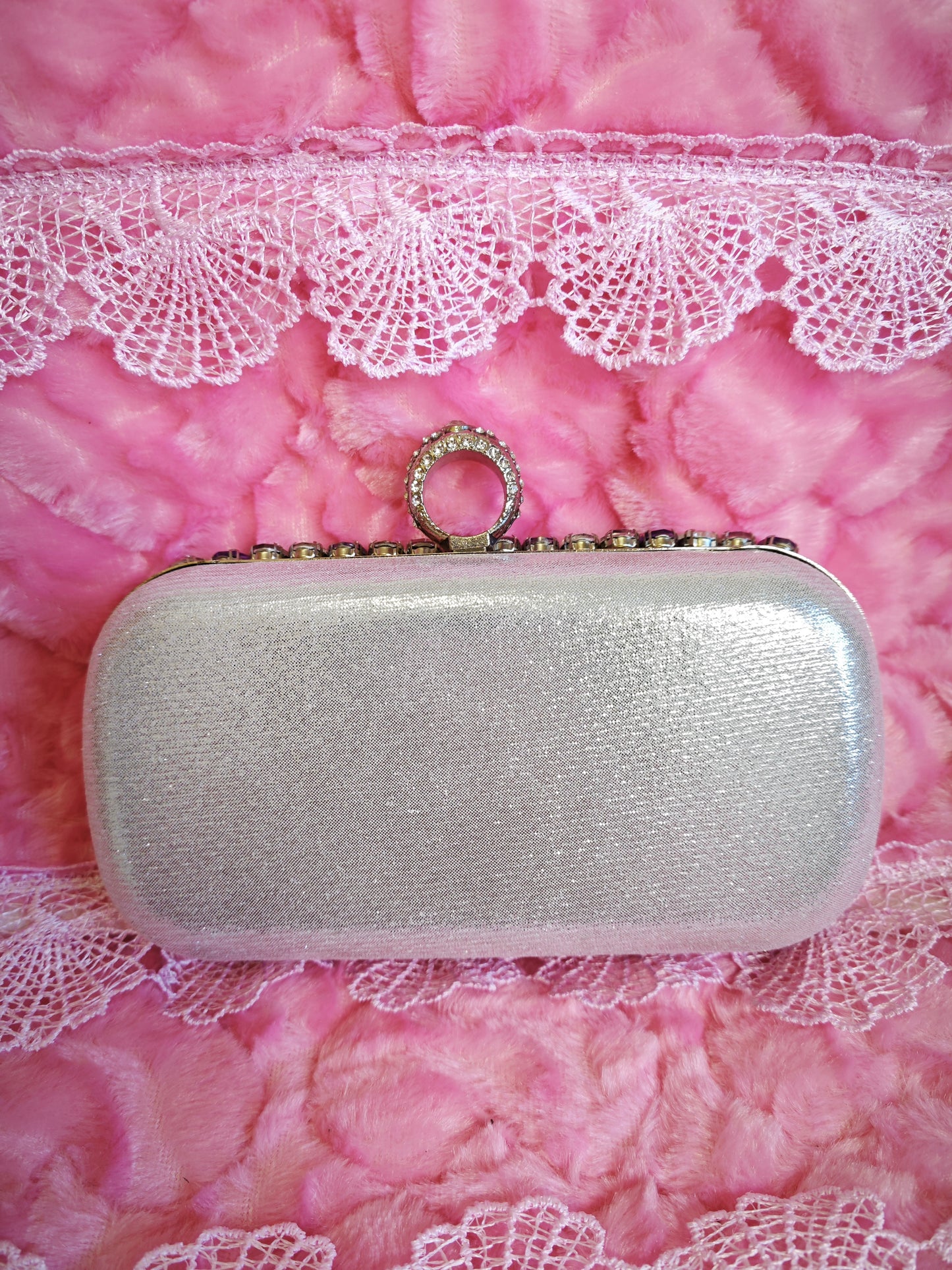 Pink-Purple & Silver Crystal Gradient Evening Clutch