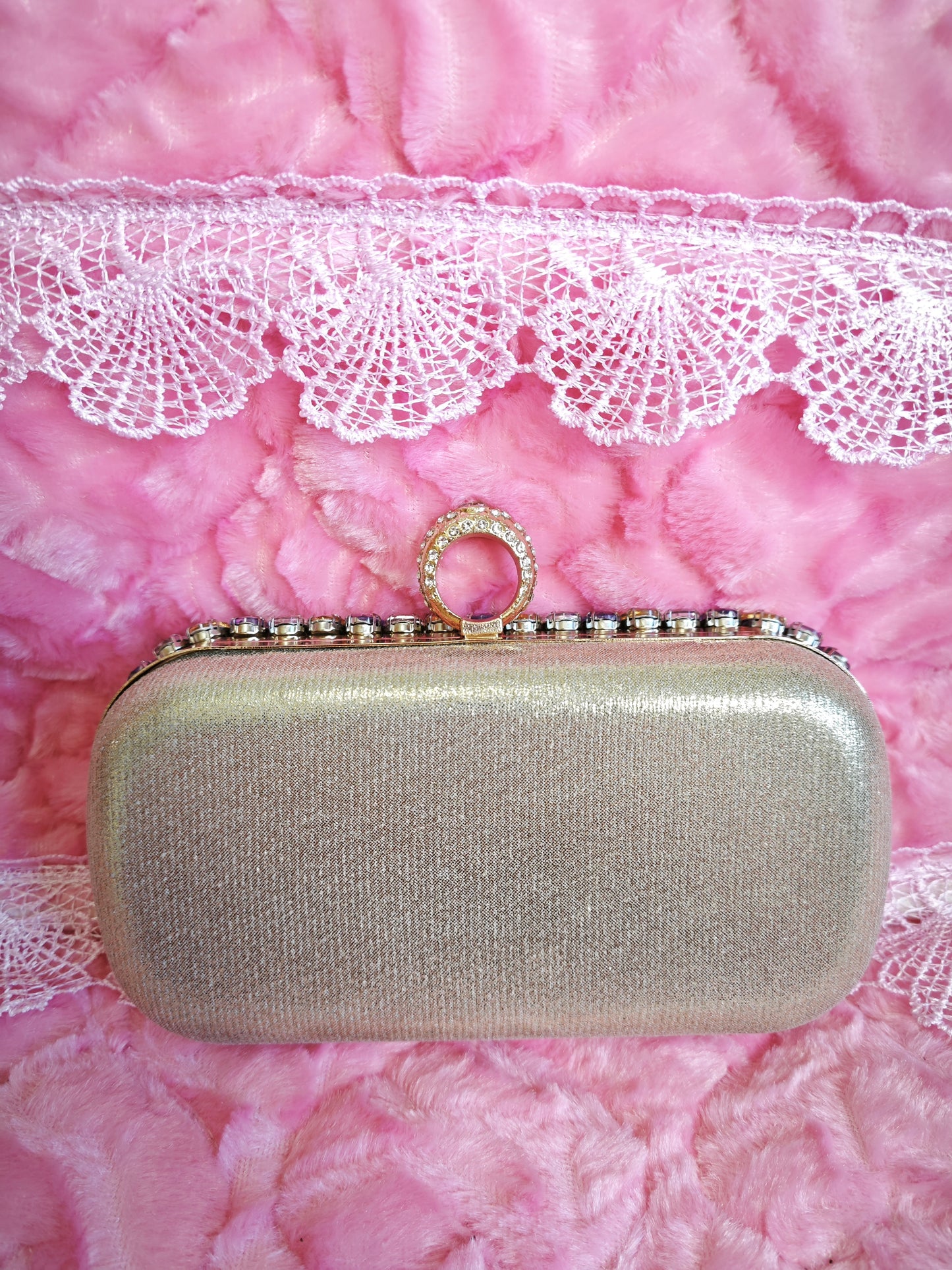 Pink-Purple & Gold Crystal Gradient Evening Clutch