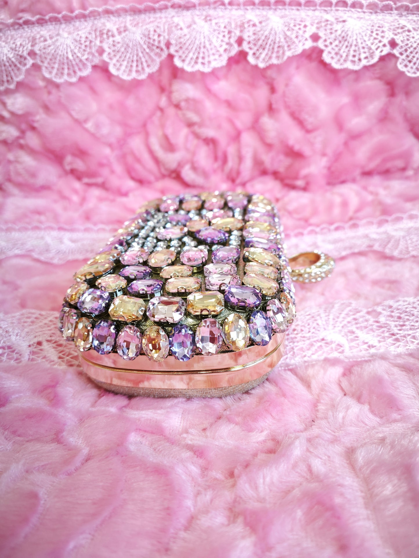 Pink-Purple & Gold Crystal Gradient Evening Clutch