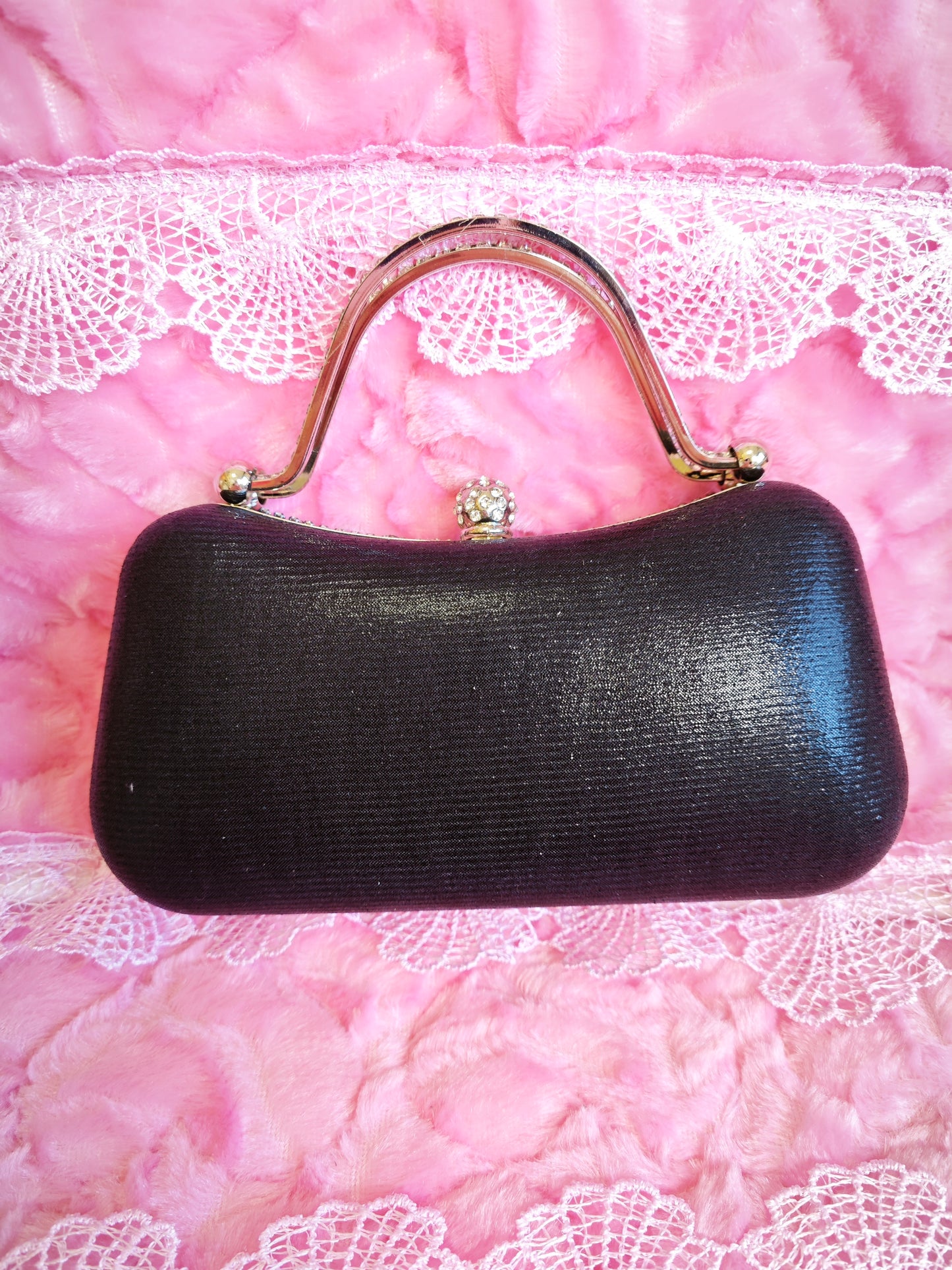 Black & Silver Crystal Waterdrop-Pattern Evening Handbag