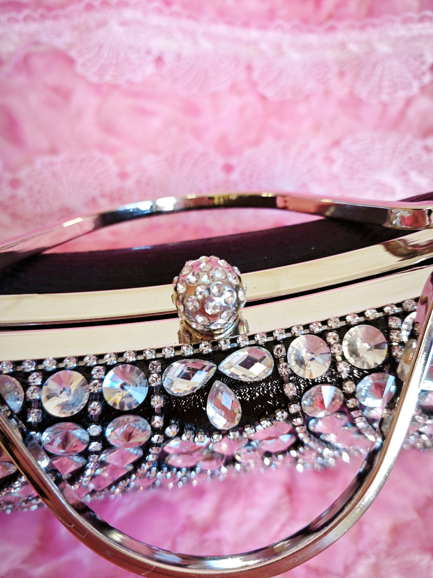 Black & Silver Crystal Waterdrop-Pattern Evening Handbag