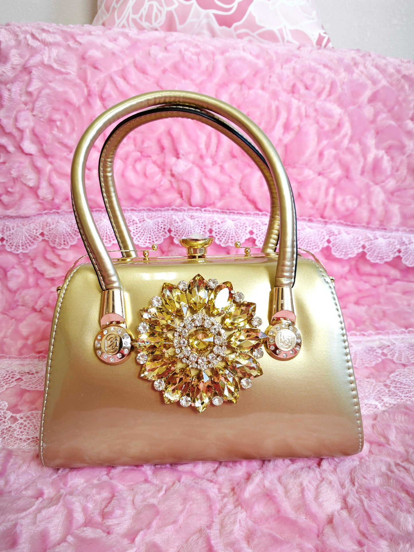 Gold Enamel & Yellow Crystal Floral Evening Handbag