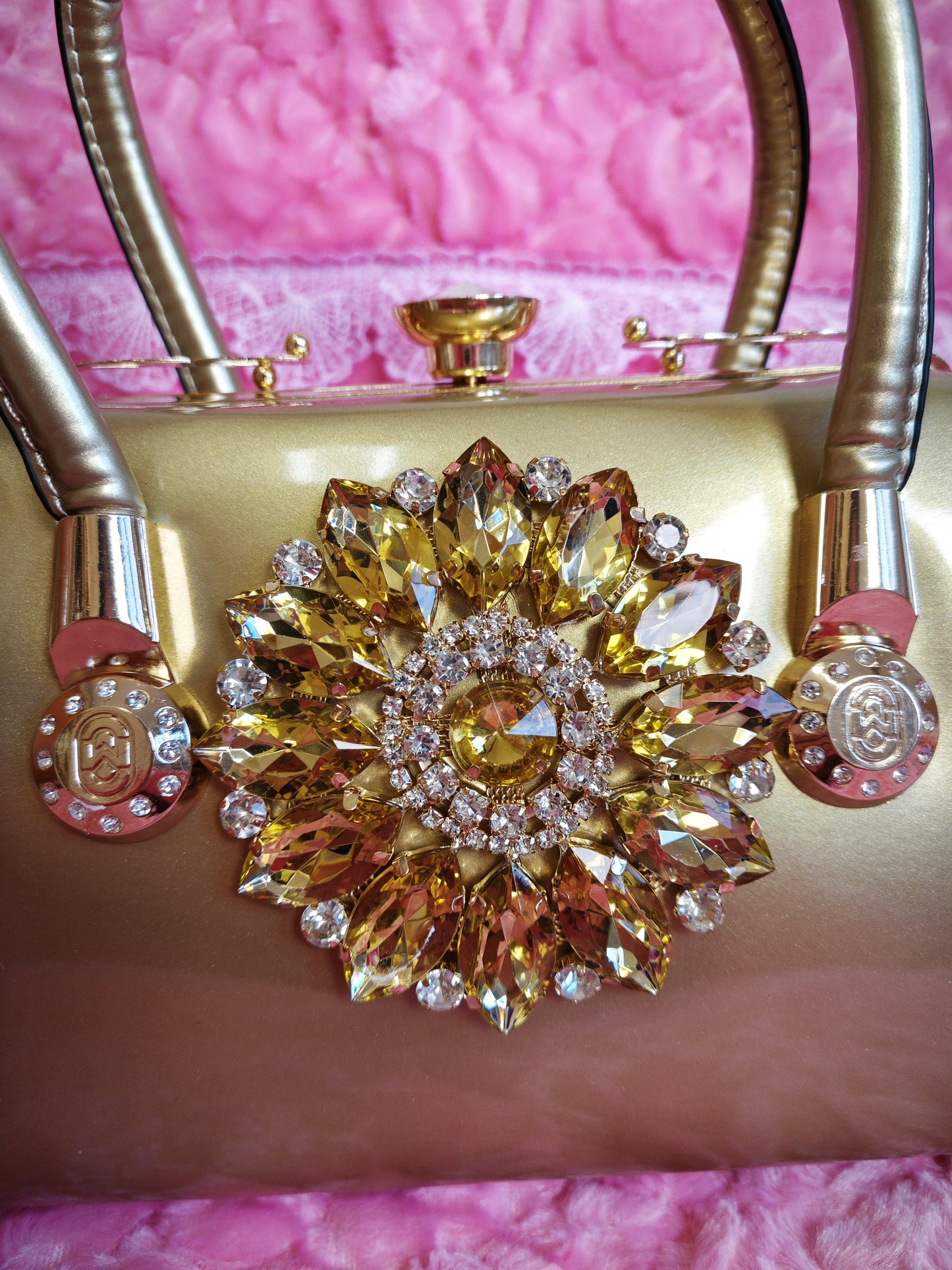 Gold Enamel & Yellow Crystal Floral Evening Handbag