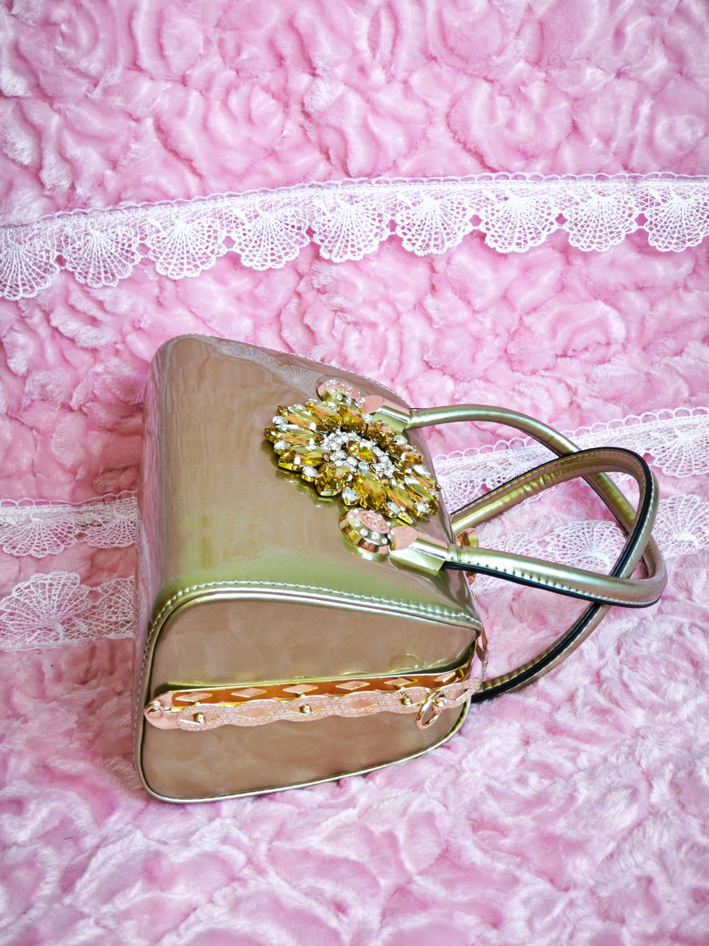 Gold Enamel & Yellow Crystal Floral Evening Handbag