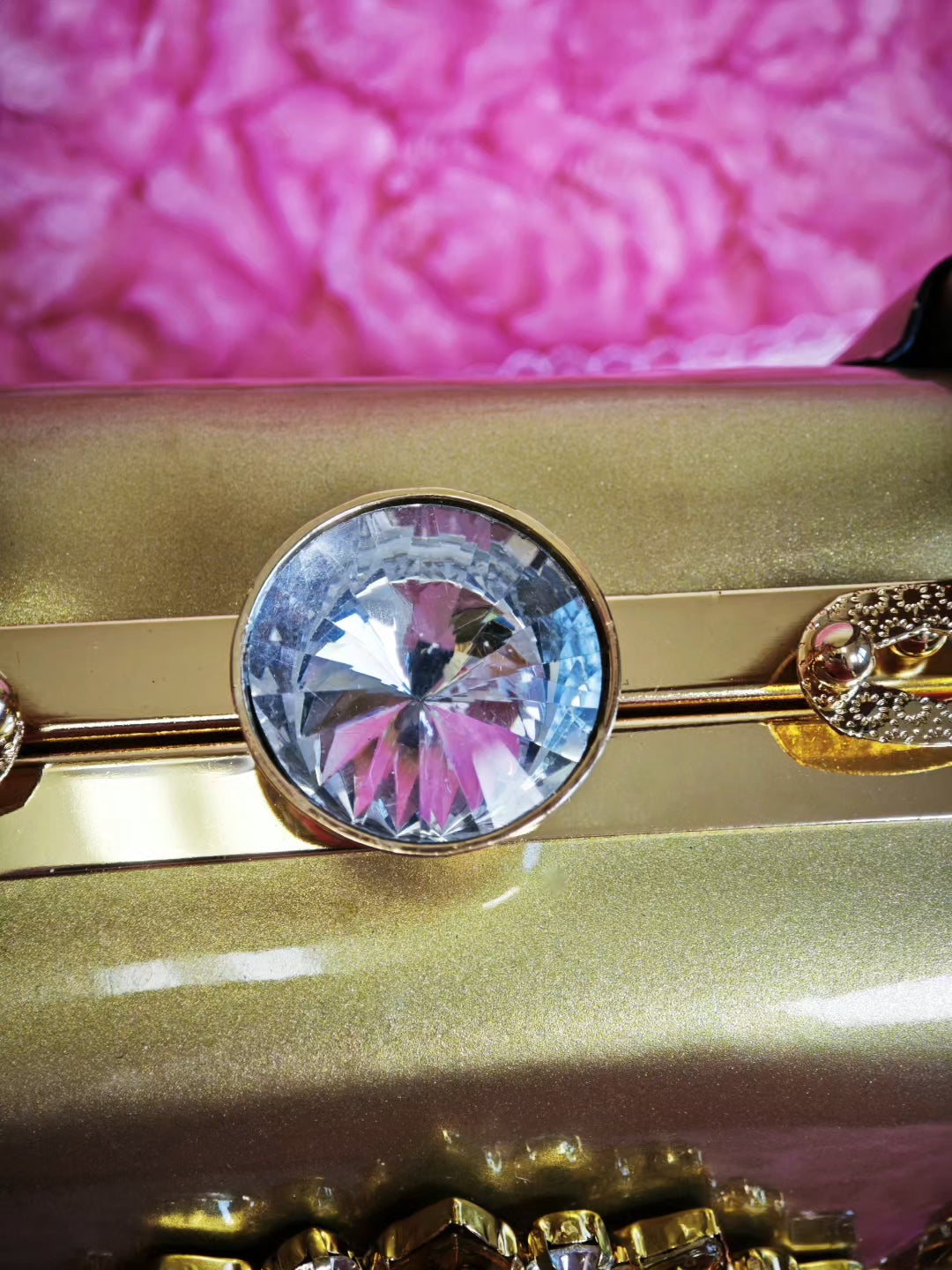 Gold Enamel & Yellow Crystal Floral Evening Handbag